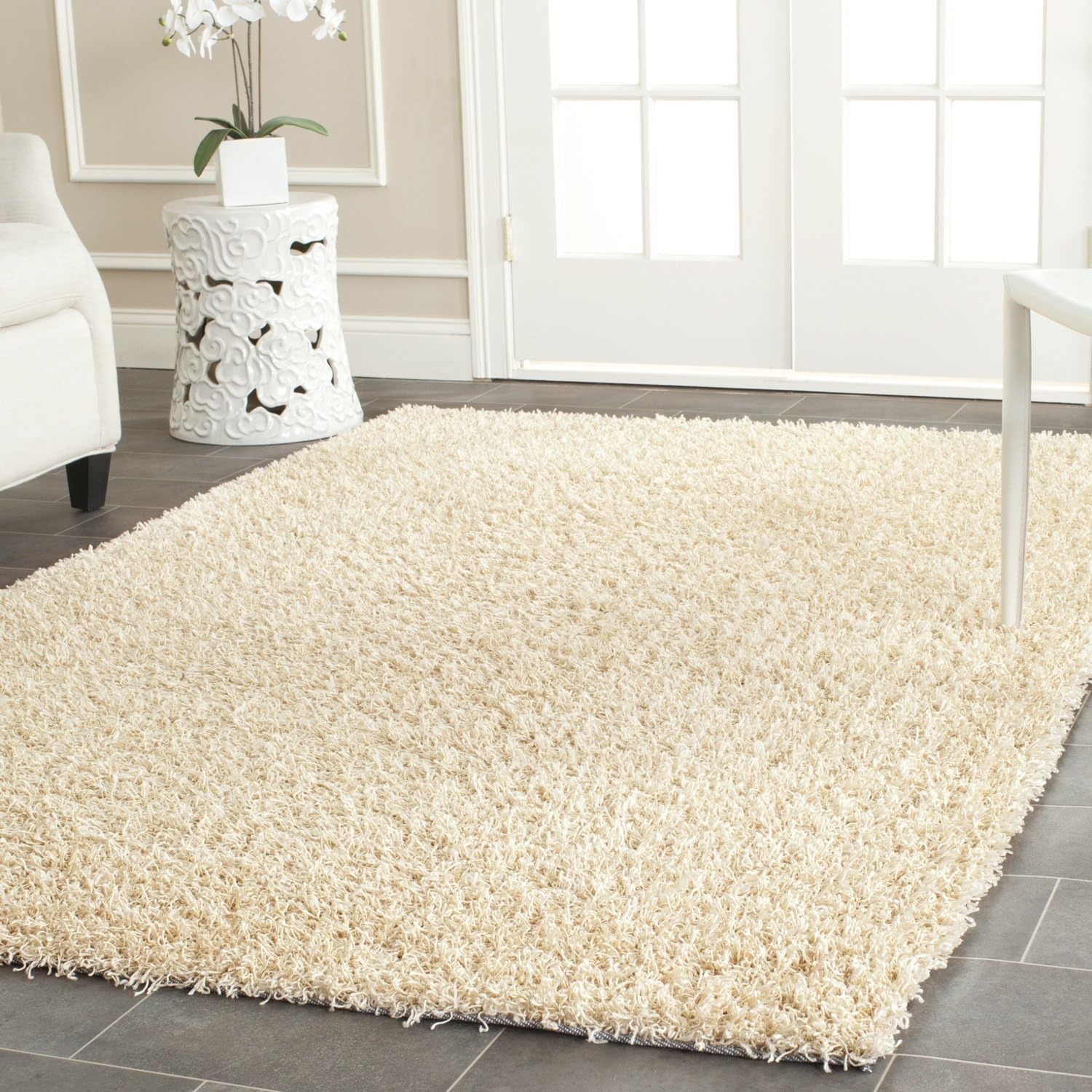 image:imageSAFAVIEH Area Rug 8x10 Monterey Shag Collection Large Creme Handmade Plush Thick Pile Ideal for Living Room Bedroom Dining Space SG851CCreme