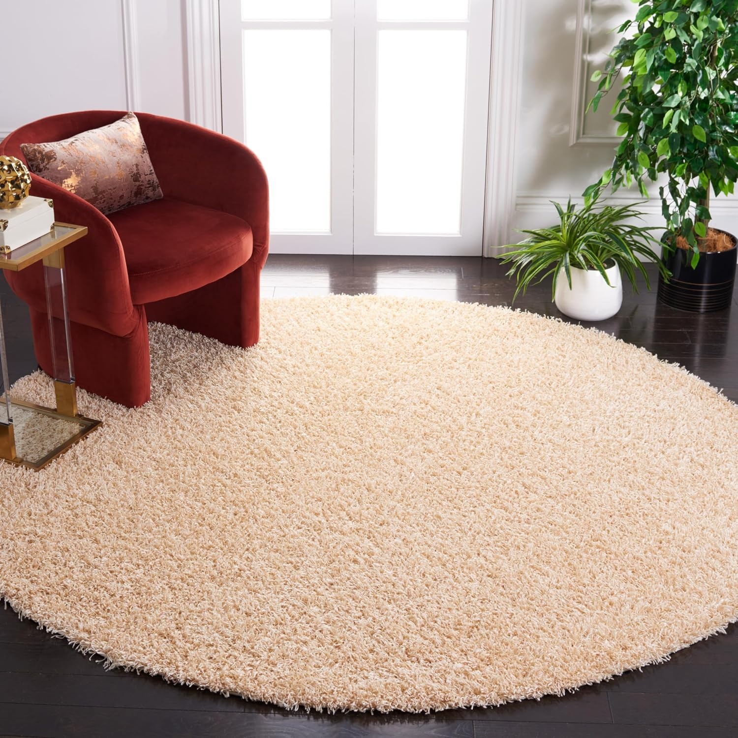 image:imageSAFAVIEH Area Rug 8x10 Monterey Shag Collection Large Creme Handmade Plush Thick Pile Ideal for Living Room Bedroom Dining Space SG851CCreme
