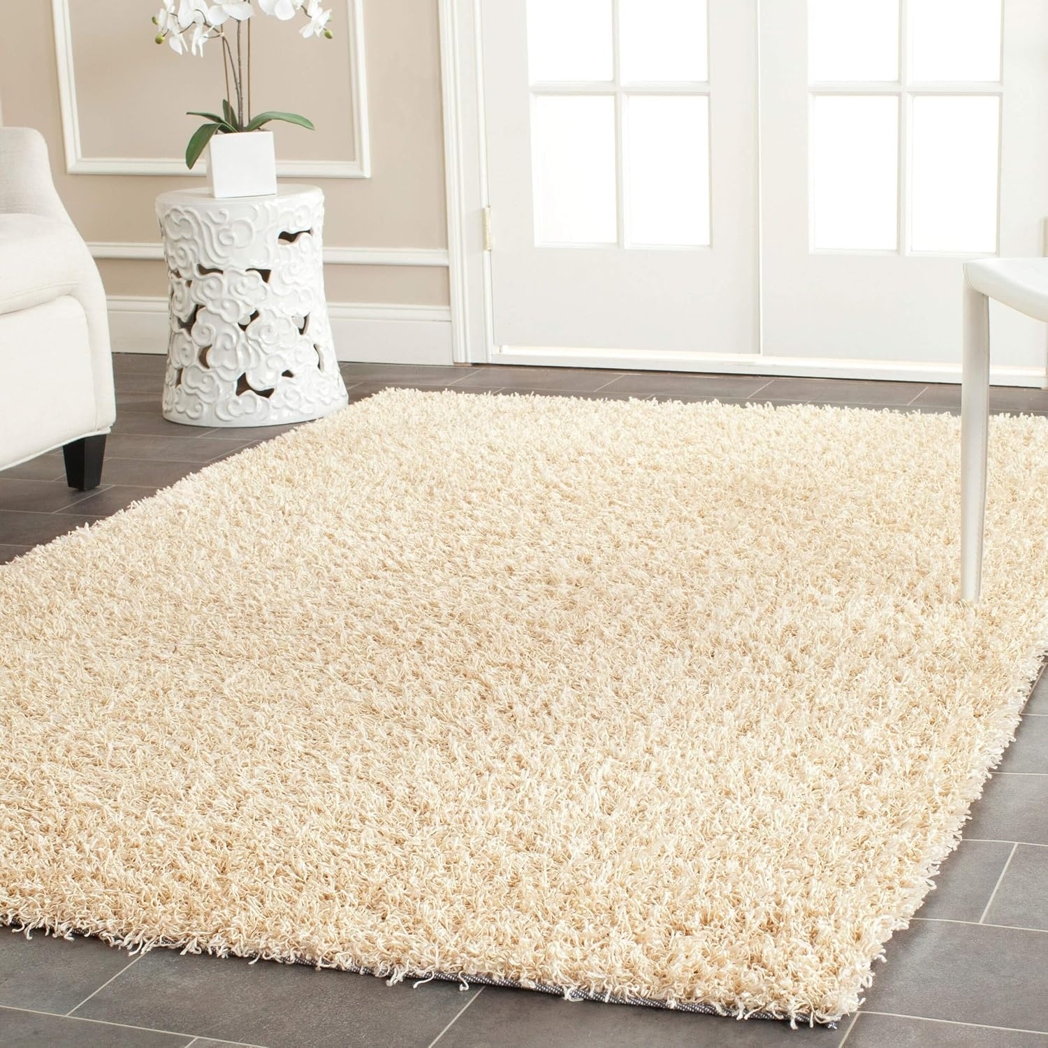 image:imageSAFAVIEH Area Rug 8x10 Monterey Shag Collection Large Creme Handmade Plush Thick Pile Ideal for Living Room Bedroom Dining Space SG851CCreme