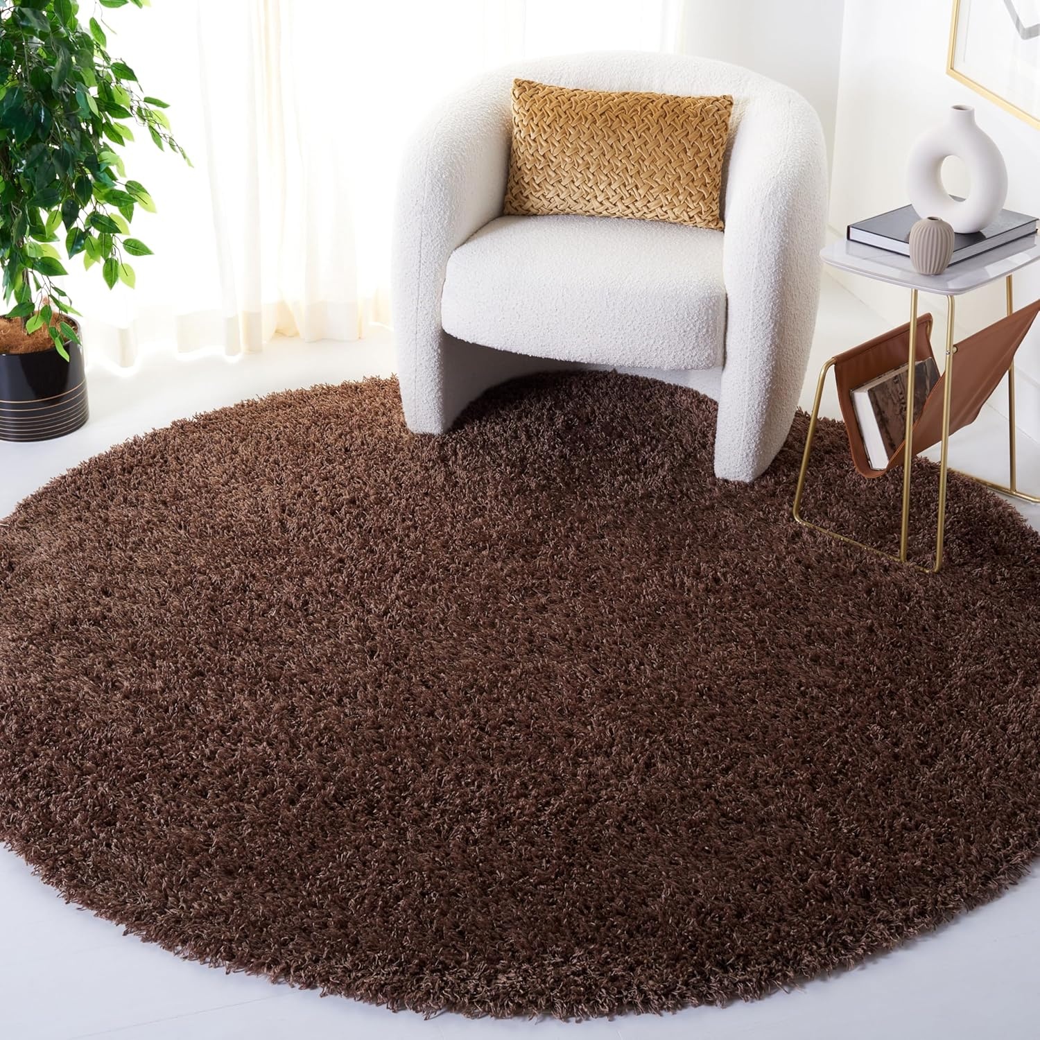 image:imageSAFAVIEH Area Rug 8x10 Monterey Shag Collection Large Creme Handmade Plush Thick Pile Ideal for Living Room Bedroom Dining Space SG851CLight Brown