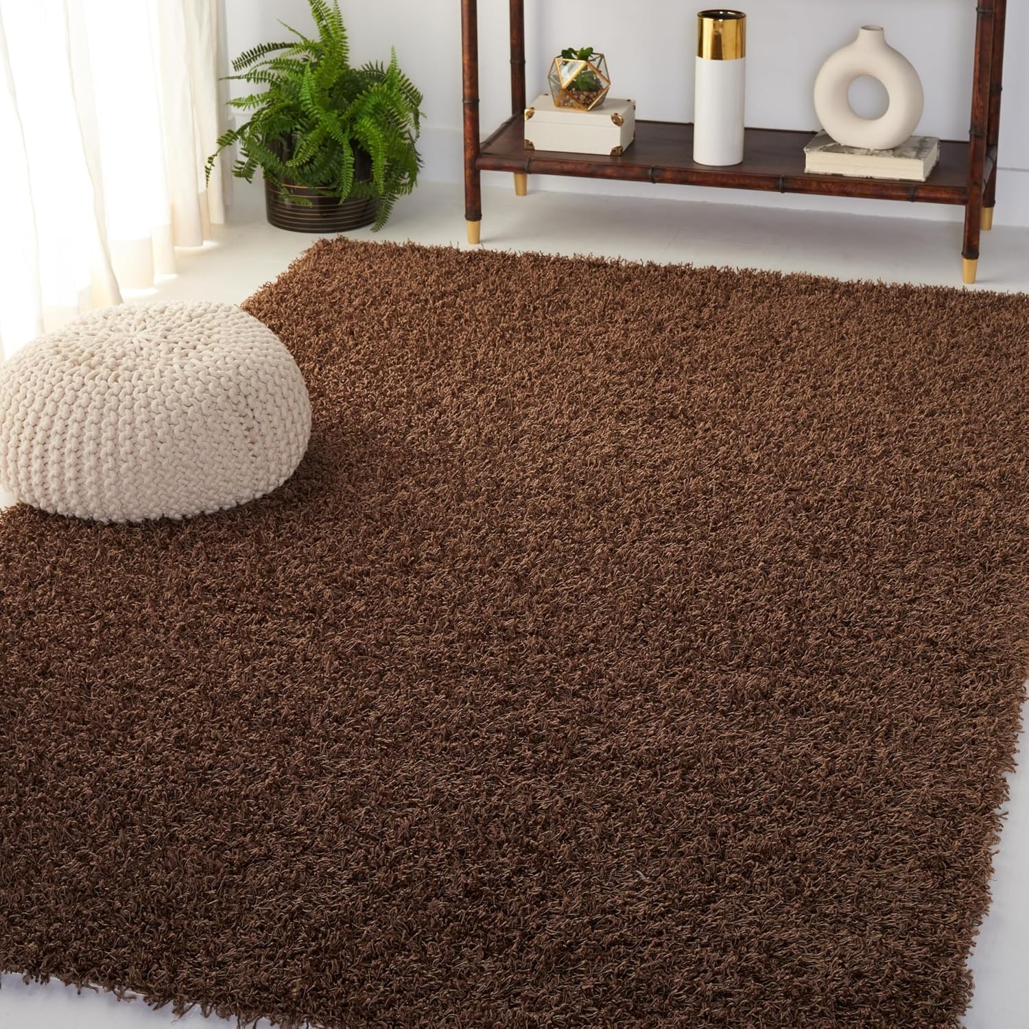 image:imageSAFAVIEH Area Rug 8x10 Monterey Shag Collection Large Creme Handmade Plush Thick Pile Ideal for Living Room Bedroom Dining Space SG851CLight Brown