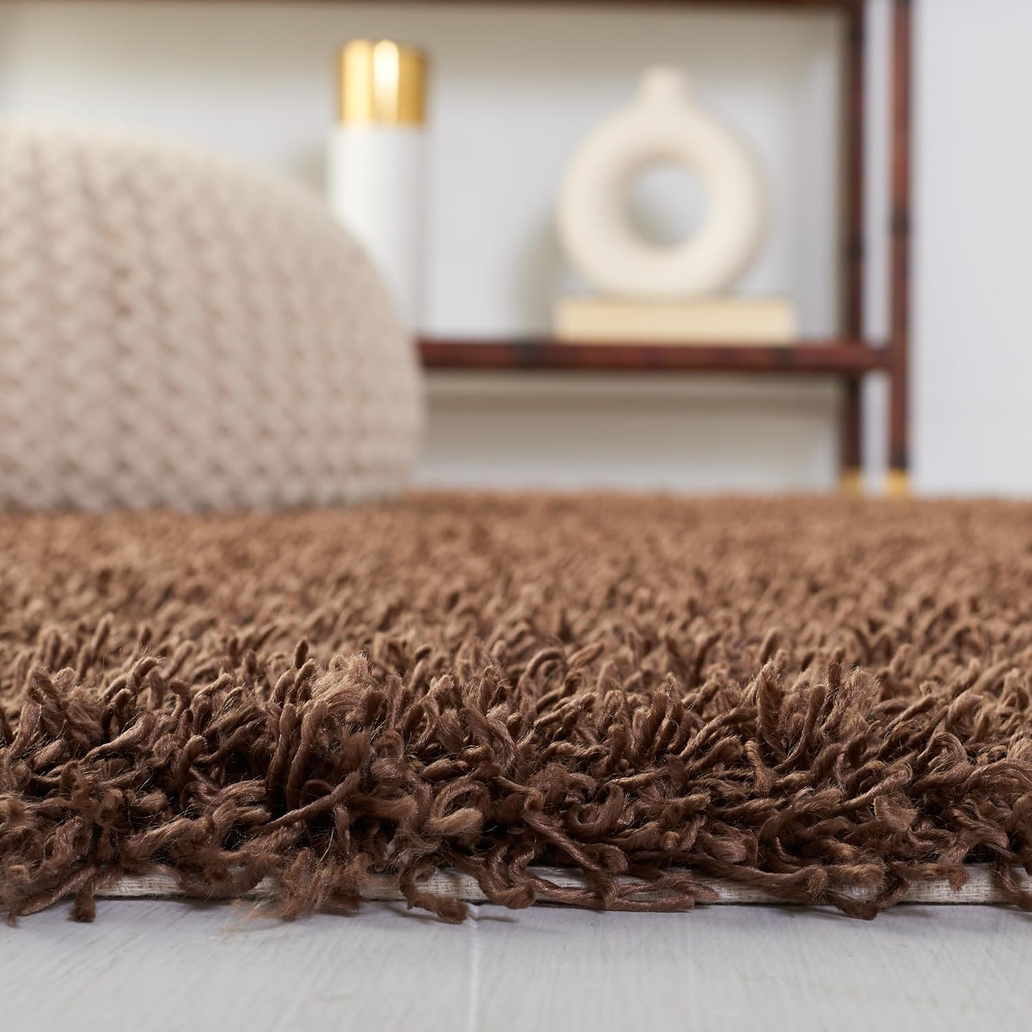 image:imageSAFAVIEH Area Rug 8x10 Monterey Shag Collection Large Creme Handmade Plush Thick Pile Ideal for Living Room Bedroom Dining Space SG851CLight Brown