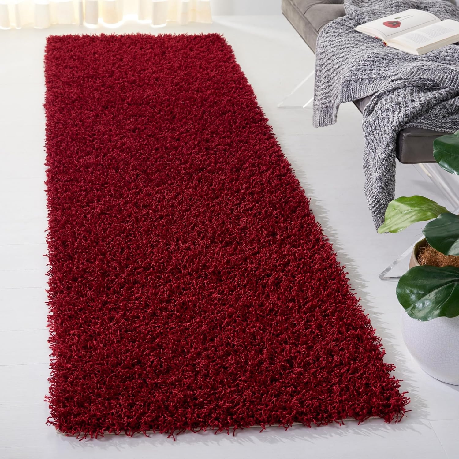 image:imageSAFAVIEH Area Rug 8x10 Monterey Shag Collection Large Creme Handmade Plush Thick Pile Ideal for Living Room Bedroom Dining Space SG851CRed