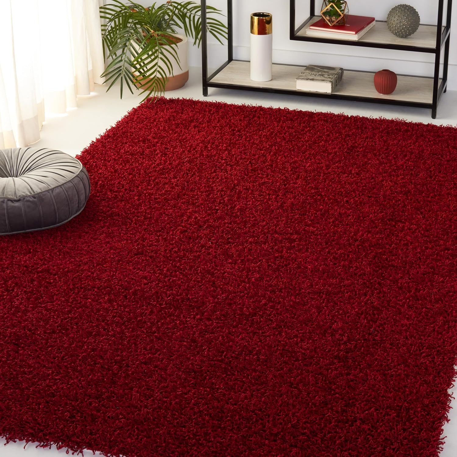 image:imageSAFAVIEH Area Rug 8x10 Monterey Shag Collection Large Creme Handmade Plush Thick Pile Ideal for Living Room Bedroom Dining Space SG851CRed
