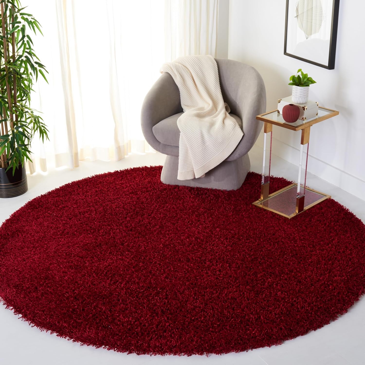 image:imageSAFAVIEH Area Rug 8x10 Monterey Shag Collection Large Creme Handmade Plush Thick Pile Ideal for Living Room Bedroom Dining Space SG851CRed
