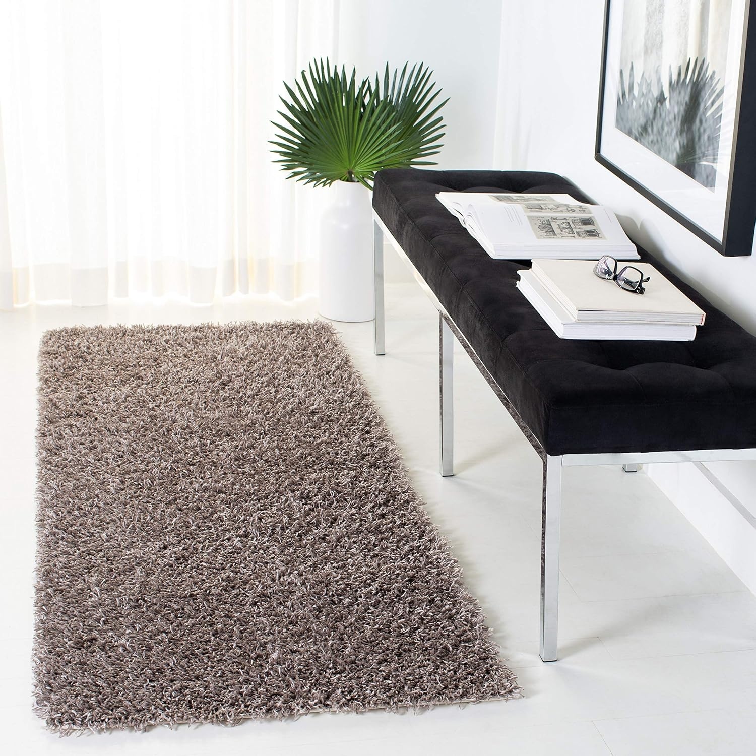 image:imageSAFAVIEH Area Rug 8x10 Monterey Shag Collection Large Creme Handmade Plush Thick Pile Ideal for Living Room Bedroom Dining Space SG851CSilver