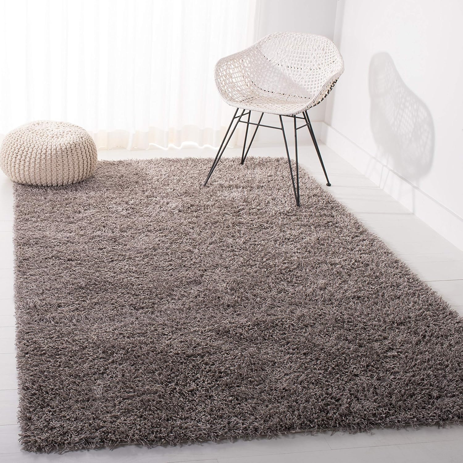 image:imageSAFAVIEH Area Rug 8x10 Monterey Shag Collection Large Creme Handmade Plush Thick Pile Ideal for Living Room Bedroom Dining Space SG851CSilver