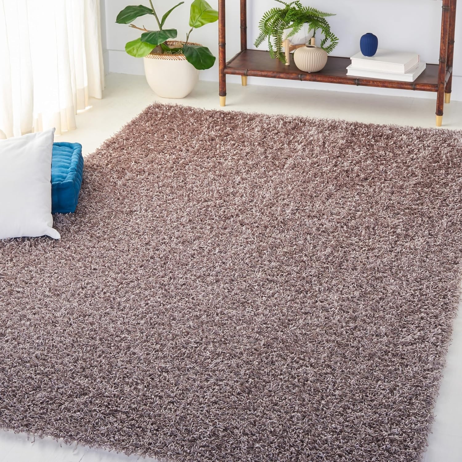 image:imageSAFAVIEH Area Rug 8x10 Monterey Shag Collection Large Creme Handmade Plush Thick Pile Ideal for Living Room Bedroom Dining Space SG851CSilver
