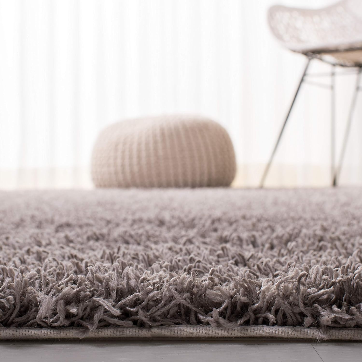 image:imageSAFAVIEH Area Rug 8x10 Monterey Shag Collection Large Creme Handmade Plush Thick Pile Ideal for Living Room Bedroom Dining Space SG851CSilver