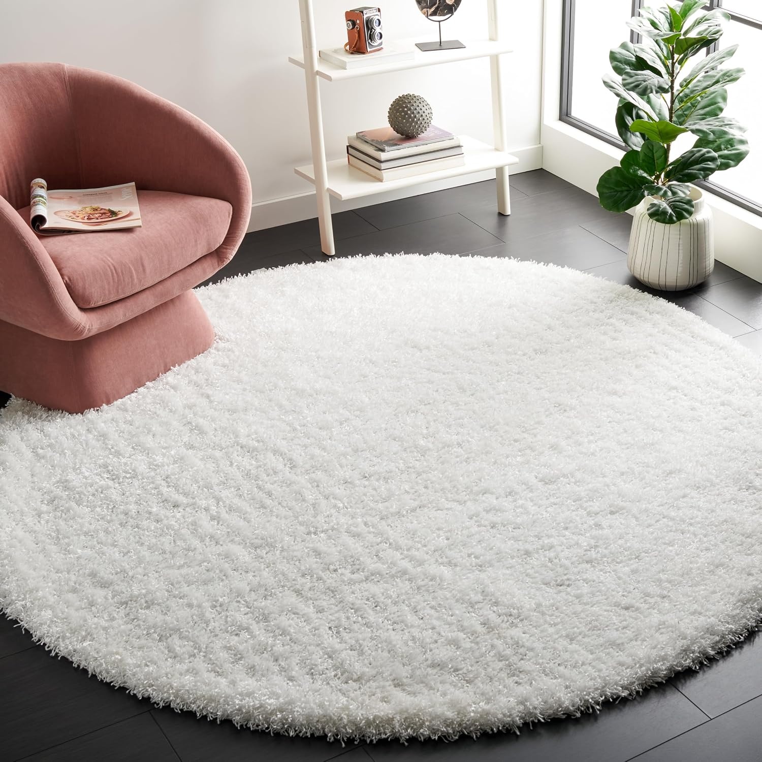 image:imageSAFAVIEH Area Rug 8x10 Monterey Shag Collection Large Creme Handmade Plush Thick Pile Ideal for Living Room Bedroom Dining Space SG851CWhite