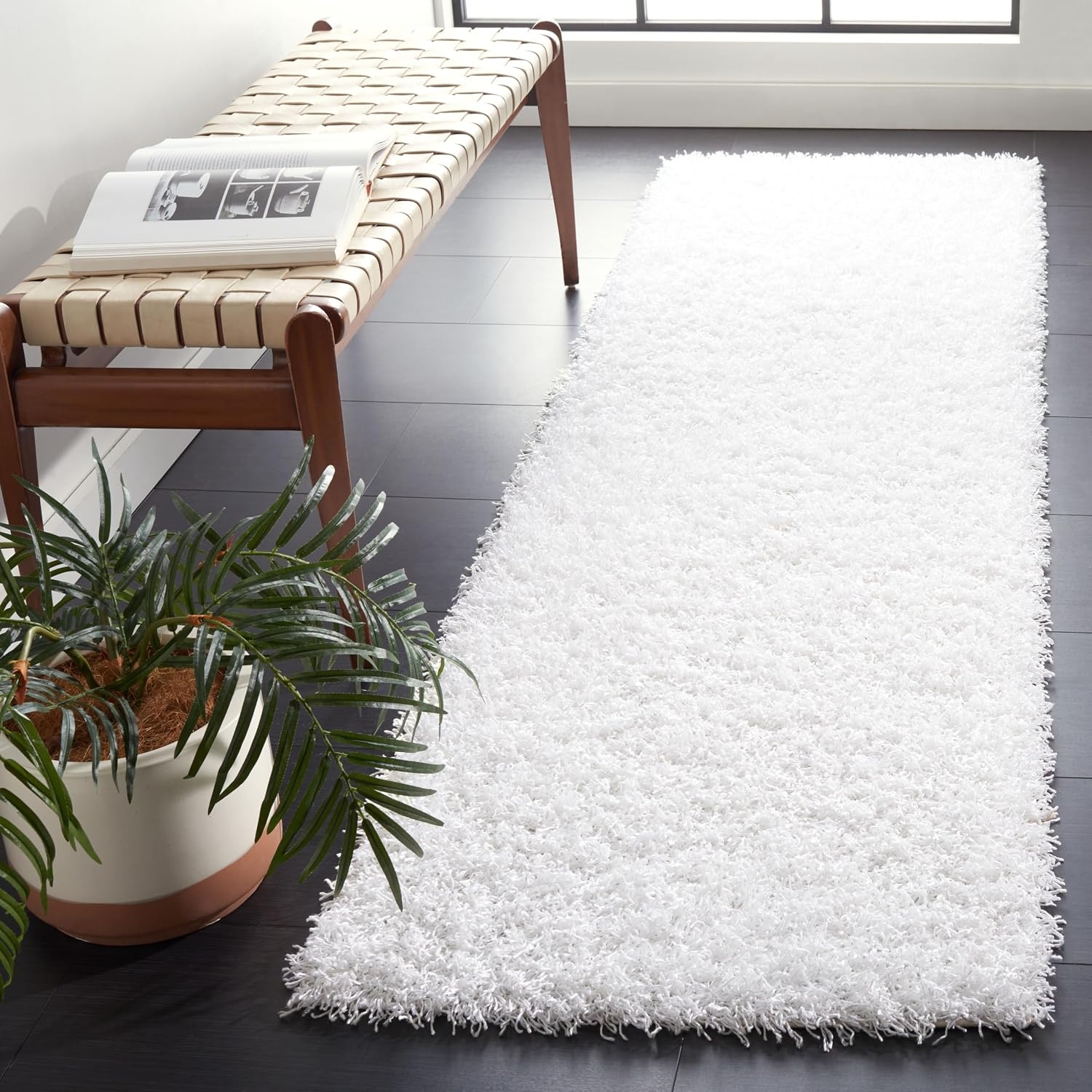 image:imageSAFAVIEH Area Rug 8x10 Monterey Shag Collection Large Creme Handmade Plush Thick Pile Ideal for Living Room Bedroom Dining Space SG851CWhite