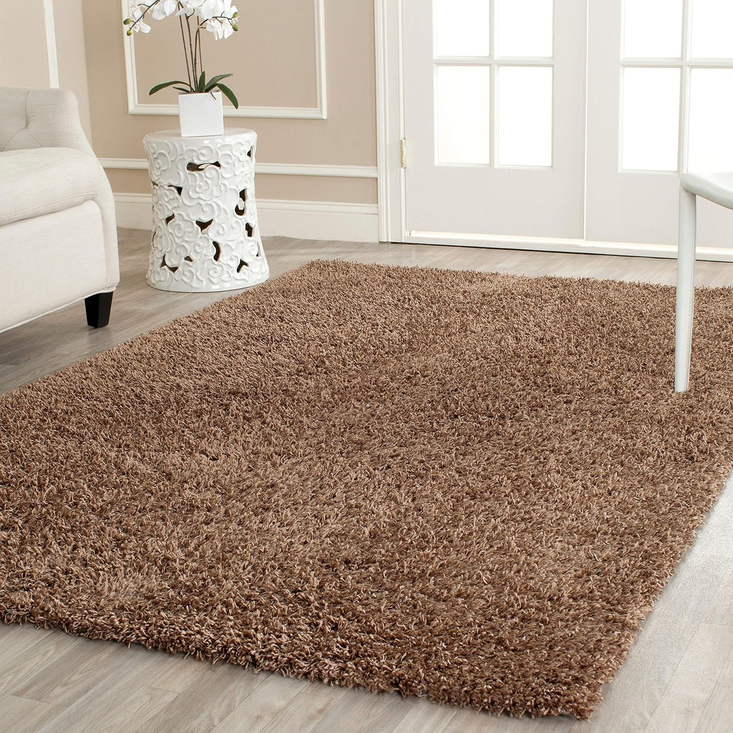 image:imageSAFAVIEH Area Rug 8x10 Monterey Shag Collection Large Creme Handmade Plush Thick Pile Ideal for Living Room Bedroom Dining Space SG851CWhite