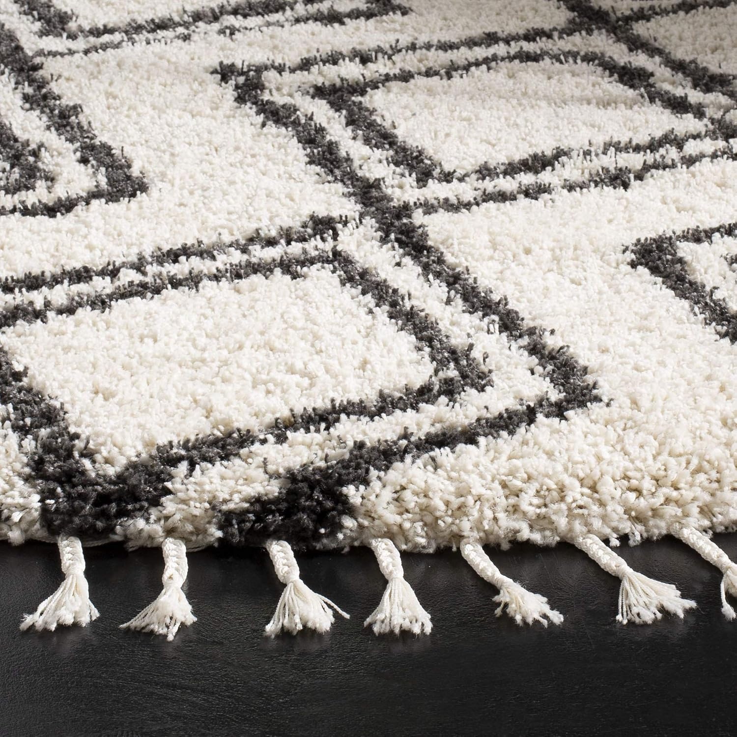 image:imageSAFAVIEH Area Rug 8x10 Moroccan Fringe Shag Collection Large Cream amp Charcoal Boho Design NonShedding amp Easy Cleaning Plush Thick Pile Ideal for Living Room Bedroom Dining Space MFG247BCreamCharcoal