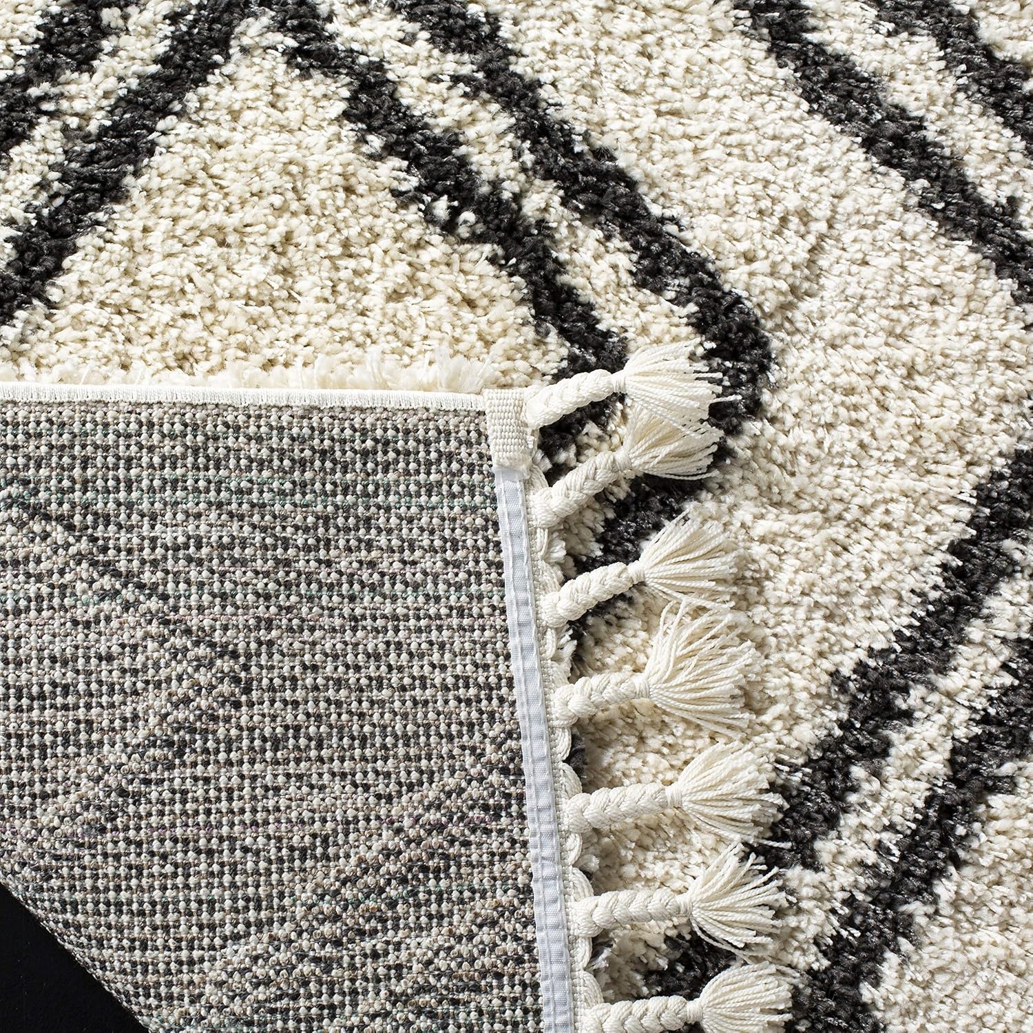 image:imageSAFAVIEH Area Rug 8x10 Moroccan Fringe Shag Collection Large Cream amp Charcoal Boho Design NonShedding amp Easy Cleaning Plush Thick Pile Ideal for Living Room Bedroom Dining Space MFG247BCreamCharcoal