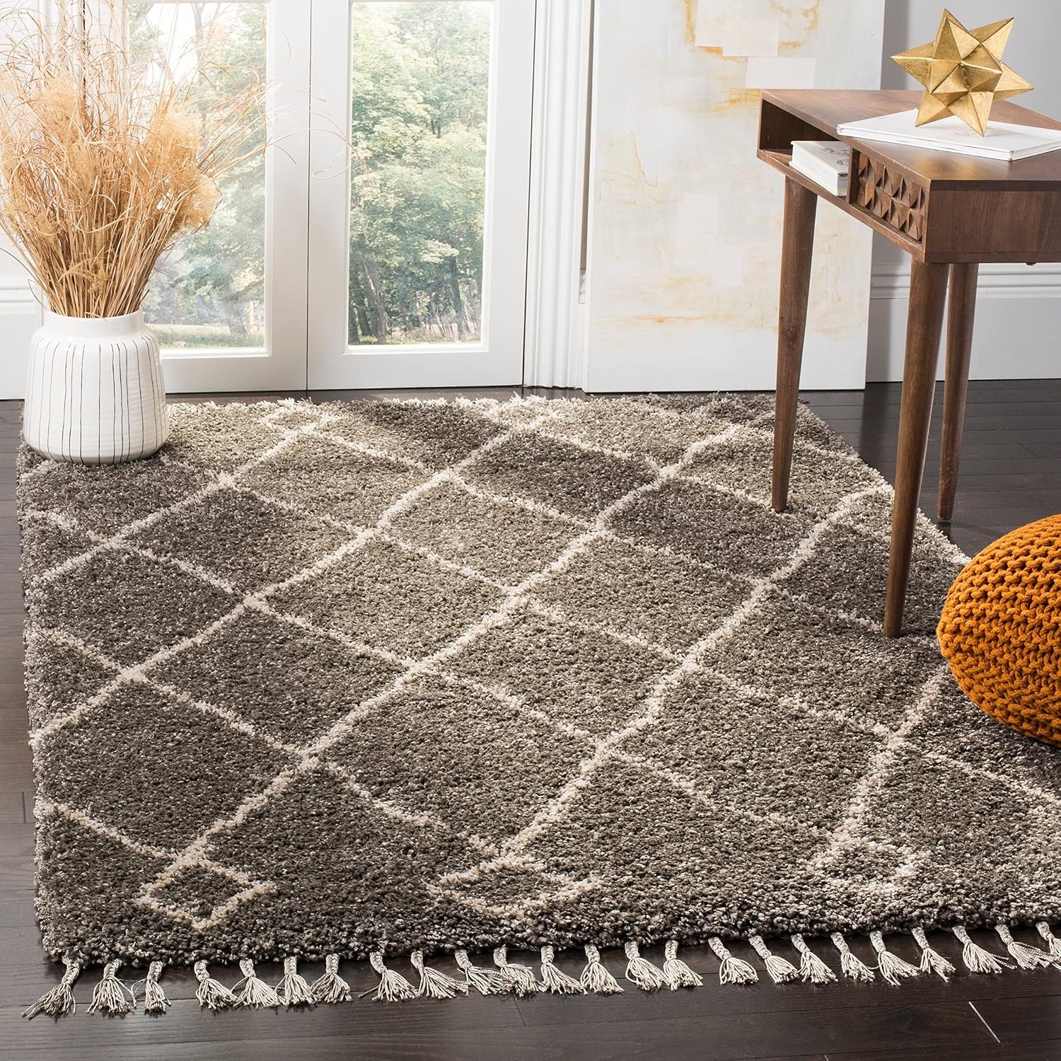 image:imageSAFAVIEH Area Rug 8x10 Moroccan Fringe Shag Collection Large Cream amp Charcoal Boho Design NonShedding amp Easy Cleaning Plush Thick Pile Ideal for Living Room Bedroom Dining Space MFG241BGreyCream