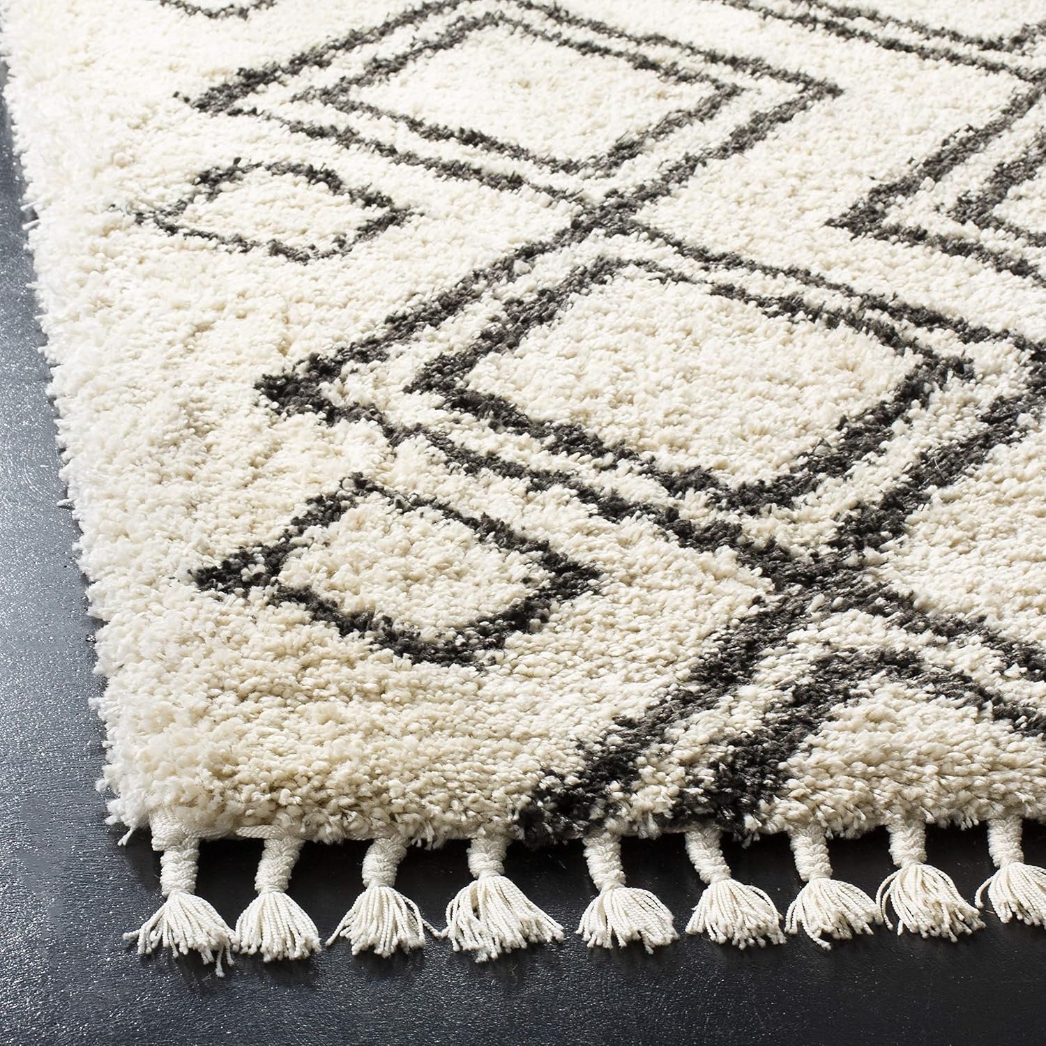 image:imageSAFAVIEH Area Rug 8x10 Moroccan Fringe Shag Collection Large Cream amp Charcoal Boho Design NonShedding amp Easy Cleaning Plush Thick Pile Ideal for Living Room Bedroom Dining Space MFG247BCreamCharcoal