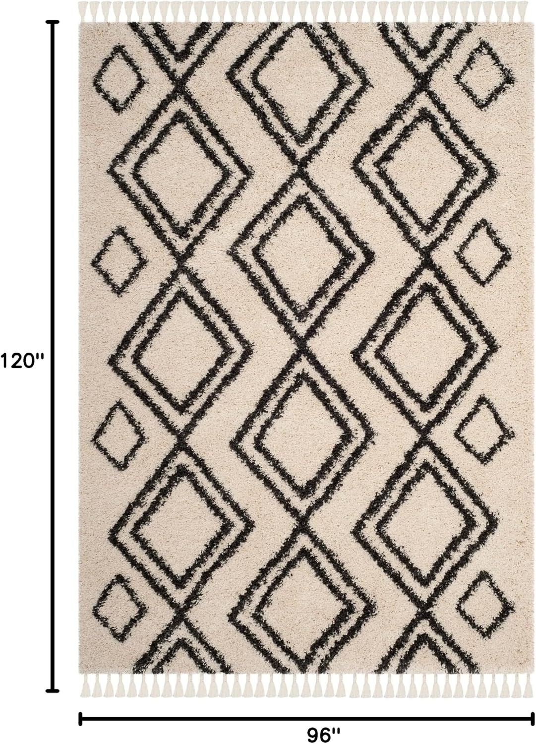 image:imageSAFAVIEH Area Rug 8x10 Moroccan Fringe Shag Collection Large Cream amp Charcoal Boho Design NonShedding amp Easy Cleaning Plush Thick Pile Ideal for Living Room Bedroom Dining Space MFG247BCreamCharcoal