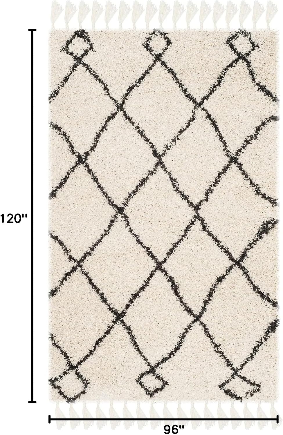 image:imageSAFAVIEH Area Rug 8x10 Moroccan Fringe Shag Collection Large Cream amp Charcoal Boho Design NonShedding amp Easy Cleaning Plush Thick Pile Ideal for Living Room Bedroom Dining Space MFG241BGreyCream