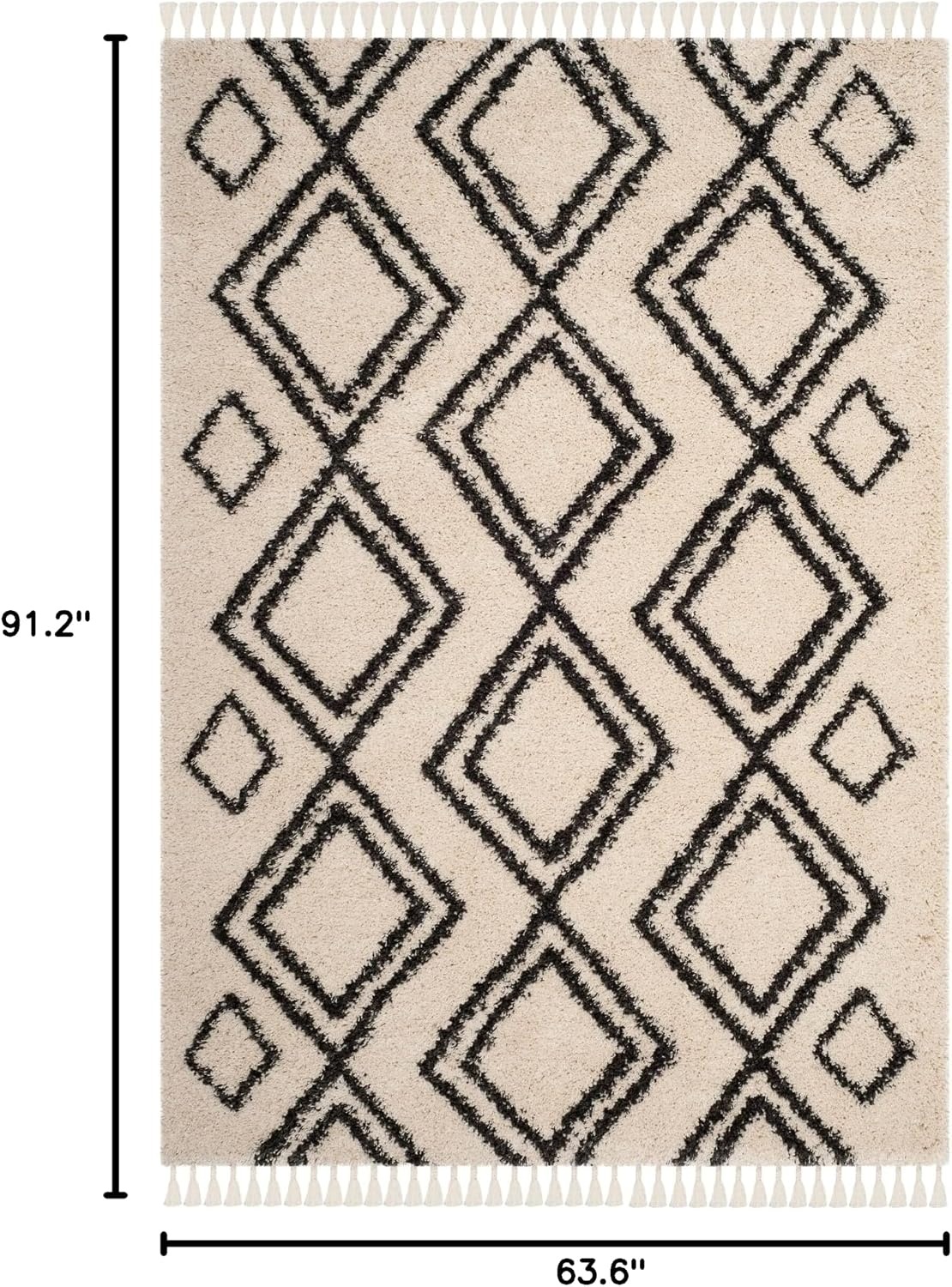 image:imageSAFAVIEH Area Rug 8x10 Moroccan Fringe Shag Collection Large Cream amp Charcoal Boho Design NonShedding amp Easy Cleaning Plush Thick Pile Ideal for Living Room Bedroom Dining Space MFG247BCreamCharcoal