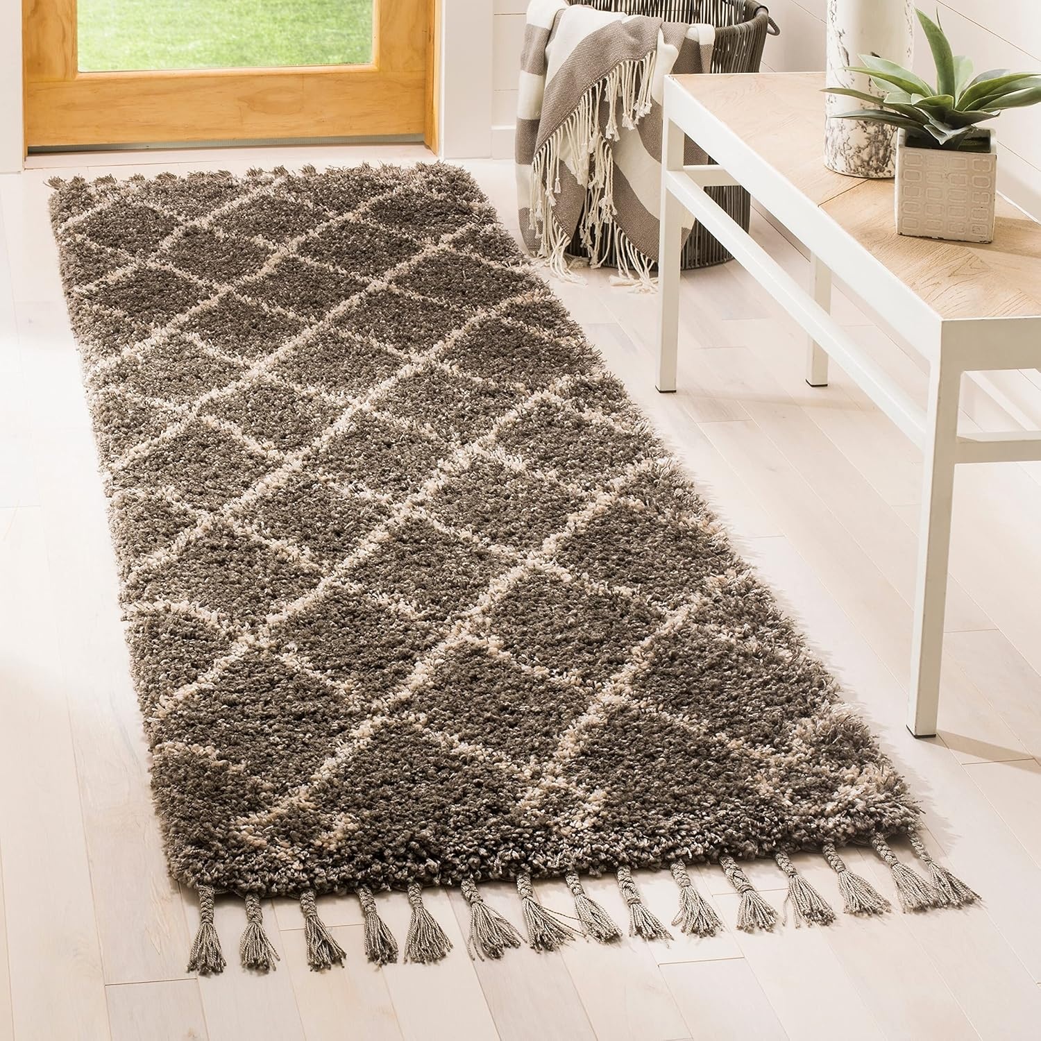 image:imageSAFAVIEH Area Rug 8x10 Moroccan Fringe Shag Collection Large Cream amp Charcoal Boho Design NonShedding amp Easy Cleaning Plush Thick Pile Ideal for Living Room Bedroom Dining Space MFG241BGreyCream