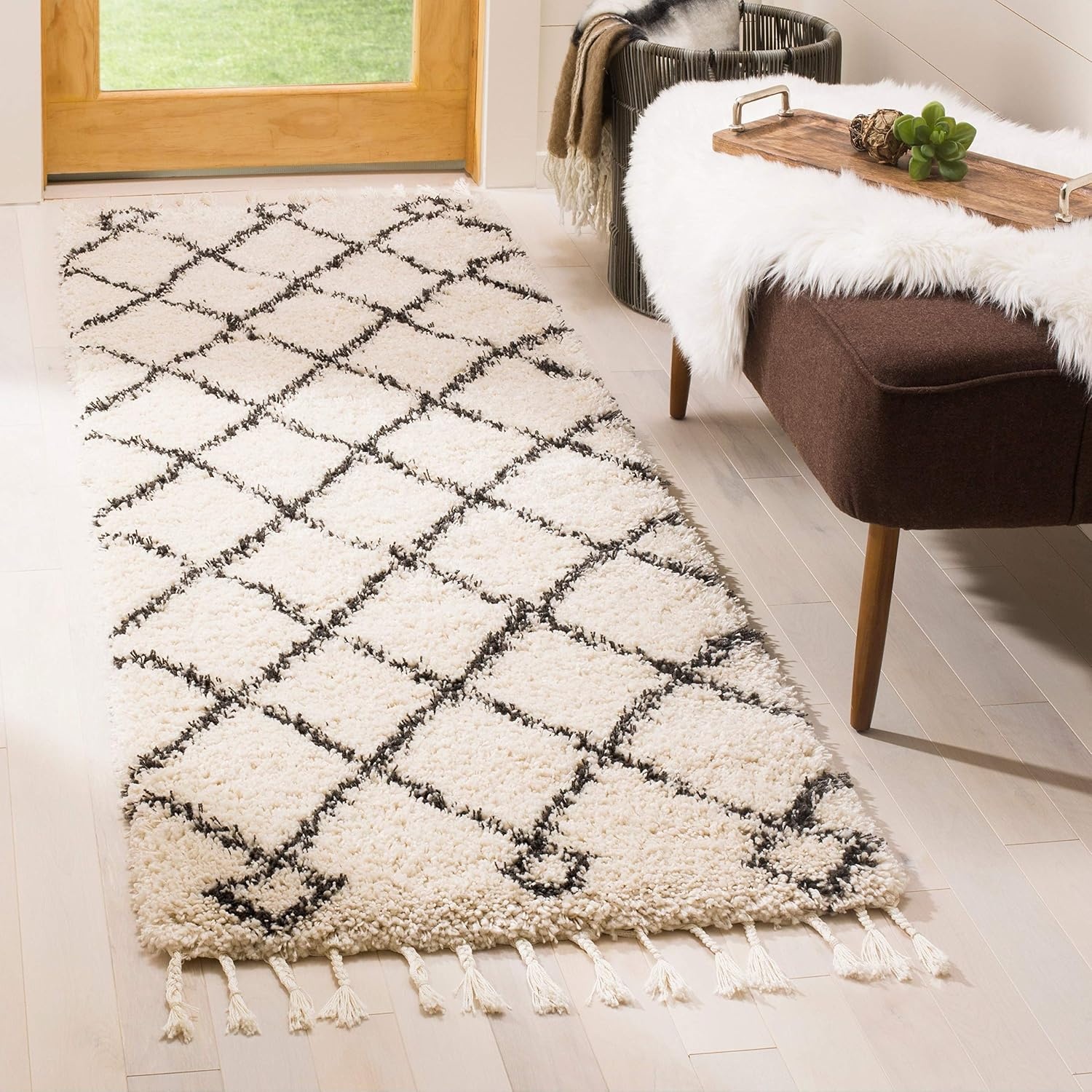 image:imageSAFAVIEH Area Rug 8x10 Moroccan Fringe Shag Collection Large Cream amp Charcoal Boho Design NonShedding amp Easy Cleaning Plush Thick Pile Ideal for Living Room Bedroom Dining Space MFG241BGreyCream