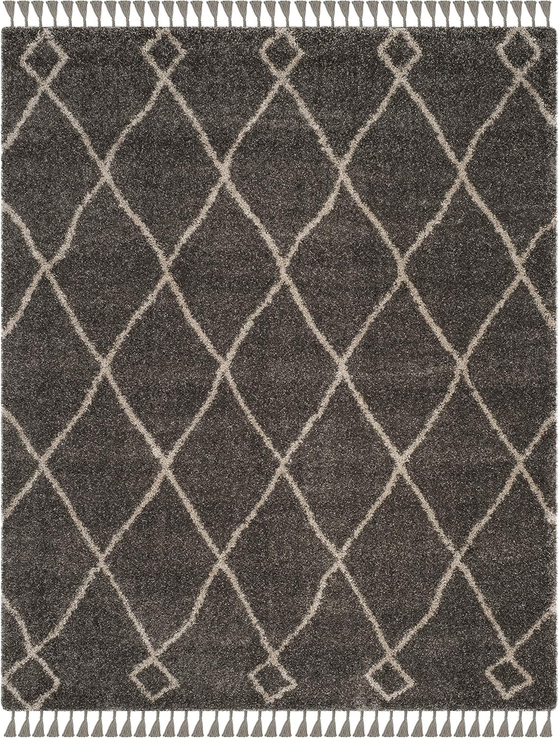 image:imageSAFAVIEH Area Rug 8x10 Moroccan Fringe Shag Collection Large Cream amp Charcoal Boho Design NonShedding amp Easy Cleaning Plush Thick Pile Ideal for Living Room Bedroom Dining Space MFG241BGreyCream