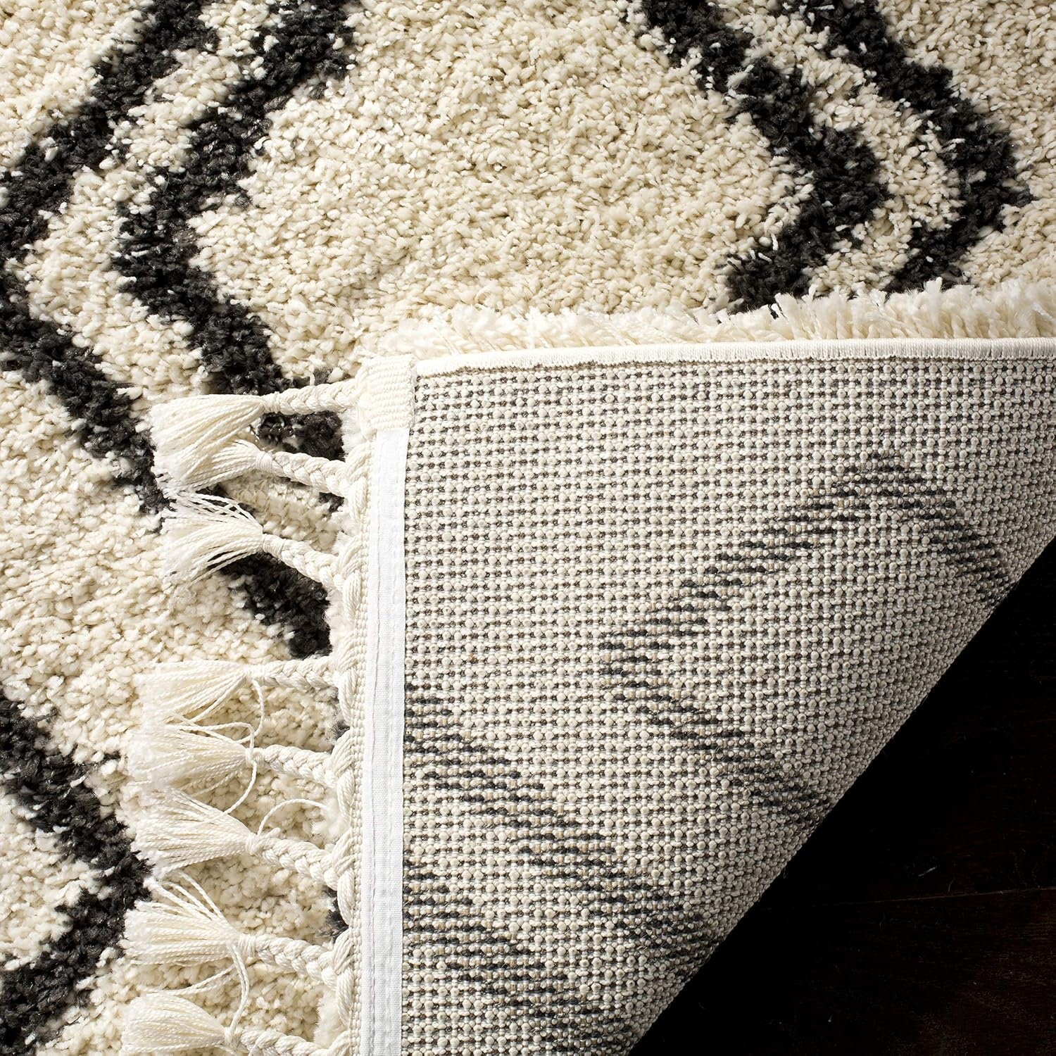 image:imageSAFAVIEH Area Rug 8x10 Moroccan Fringe Shag Collection Large Cream amp Charcoal Boho Design NonShedding amp Easy Cleaning Plush Thick Pile Ideal for Living Room Bedroom Dining Space MFG247BCreamCharcoal