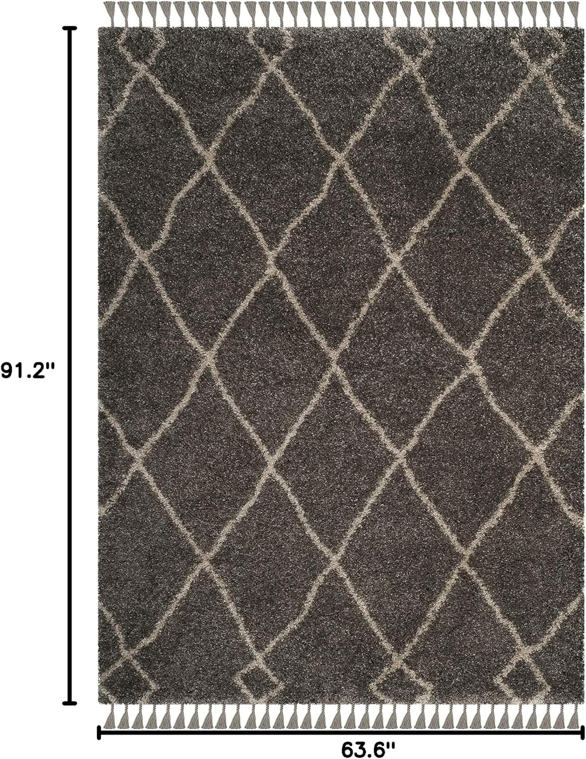 image:imageSAFAVIEH Area Rug 8x10 Moroccan Fringe Shag Collection Large Cream amp Charcoal Boho Design NonShedding amp Easy Cleaning Plush Thick Pile Ideal for Living Room Bedroom Dining Space MFG241BGreyCream