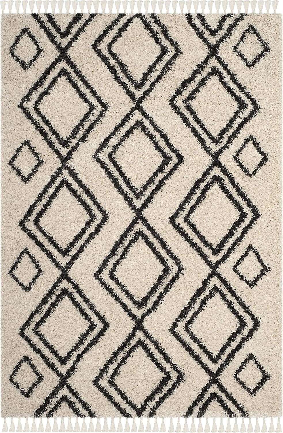 image:imageSAFAVIEH Area Rug 8x10 Moroccan Fringe Shag Collection Large Cream amp Charcoal Boho Design NonShedding amp Easy Cleaning Plush Thick Pile Ideal for Living Room Bedroom Dining Space MFG247BCreamCharcoal