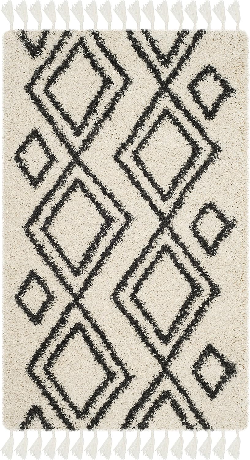 image:imageSAFAVIEH Area Rug 8x10 Moroccan Fringe Shag Collection Large Cream amp Charcoal Boho Design NonShedding amp Easy Cleaning Plush Thick Pile Ideal for Living Room Bedroom Dining Space MFG247BCreamCharcoal