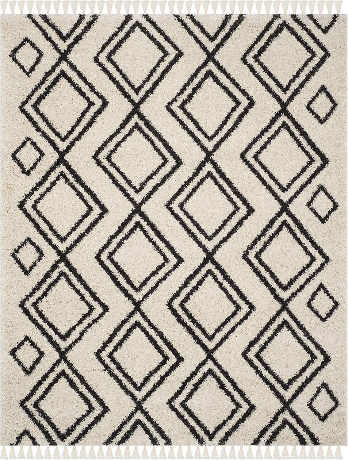image:imageSAFAVIEH Area Rug 8x10 Moroccan Fringe Shag Collection Large Cream amp Charcoal Boho Design NonShedding amp Easy Cleaning Plush Thick Pile Ideal for Living Room Bedroom Dining Space MFG247BCreamCharcoal