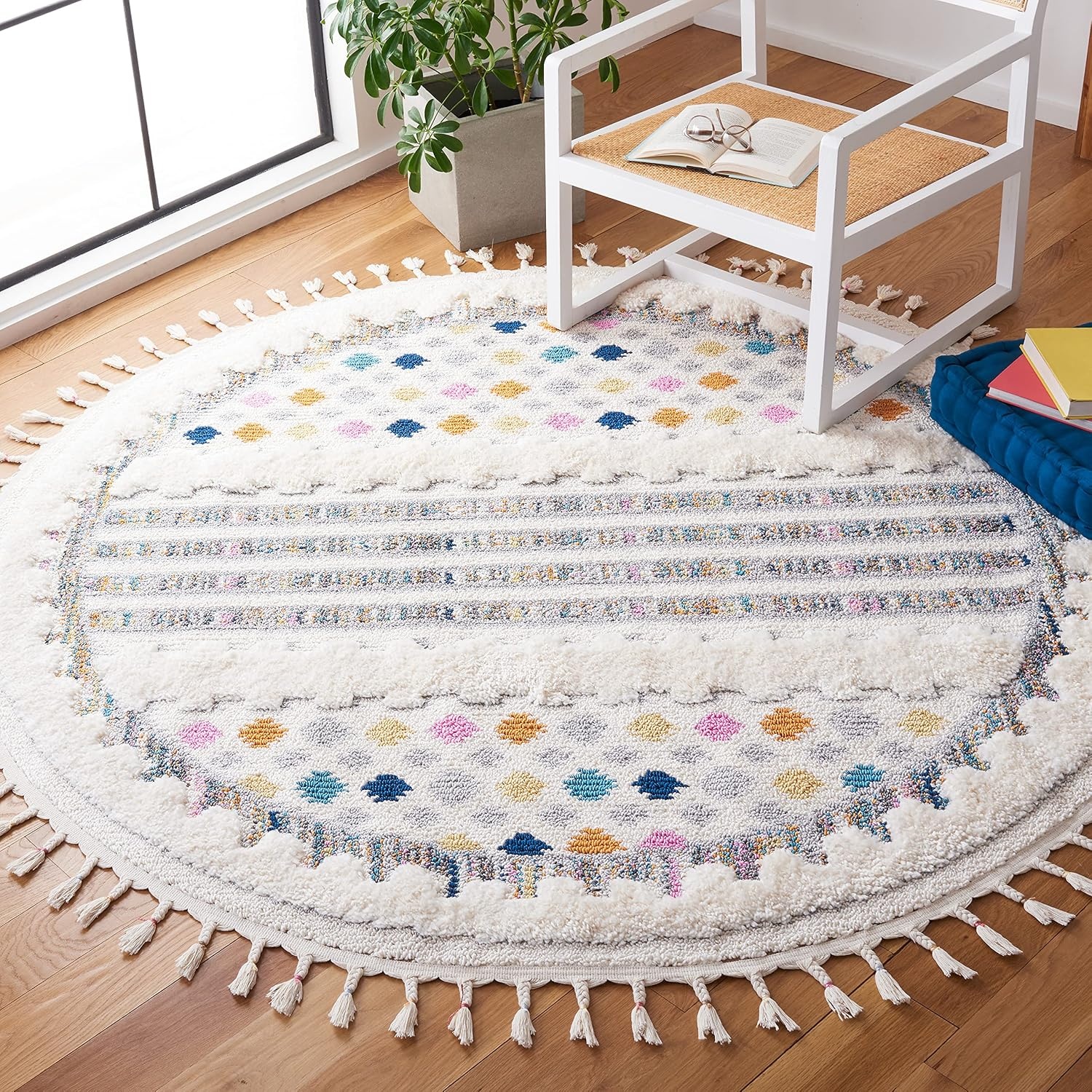 image:imageSAFAVIEH Area Rug 8x10 Moroccan Fringe Shag Collection Large Ivory amp Grey Boho Design NonShedding amp Easy Cleaning Plush Thick Pile Ideal for Living Room Bedroom Dining Space MFG102AIvoryGrey