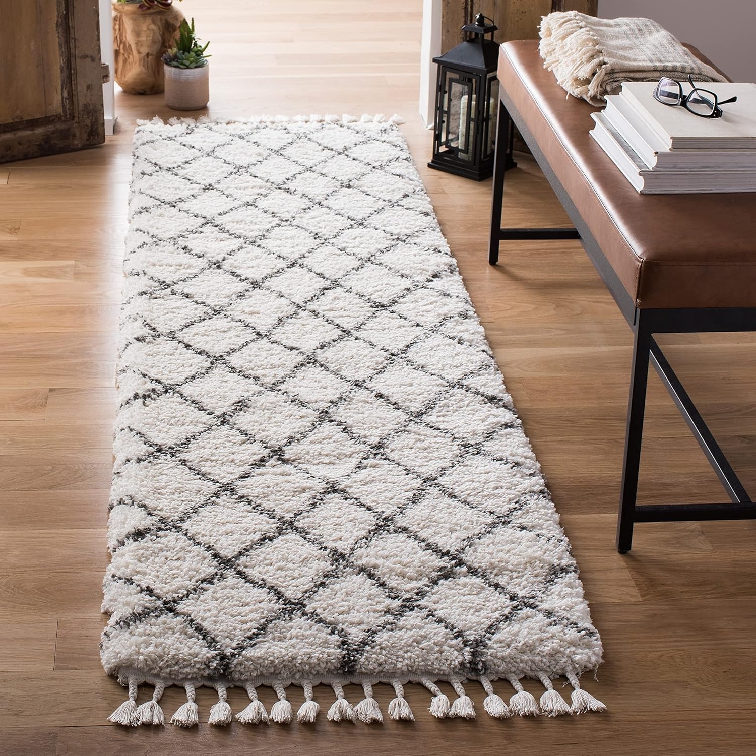 image:imageSAFAVIEH Area Rug 8x10 Moroccan Fringe Shag Collection Large Ivory amp Grey Boho Design NonShedding amp Easy Cleaning Plush Thick Pile Ideal for Living Room Bedroom Dining Space MFG332AIvoryGrey
