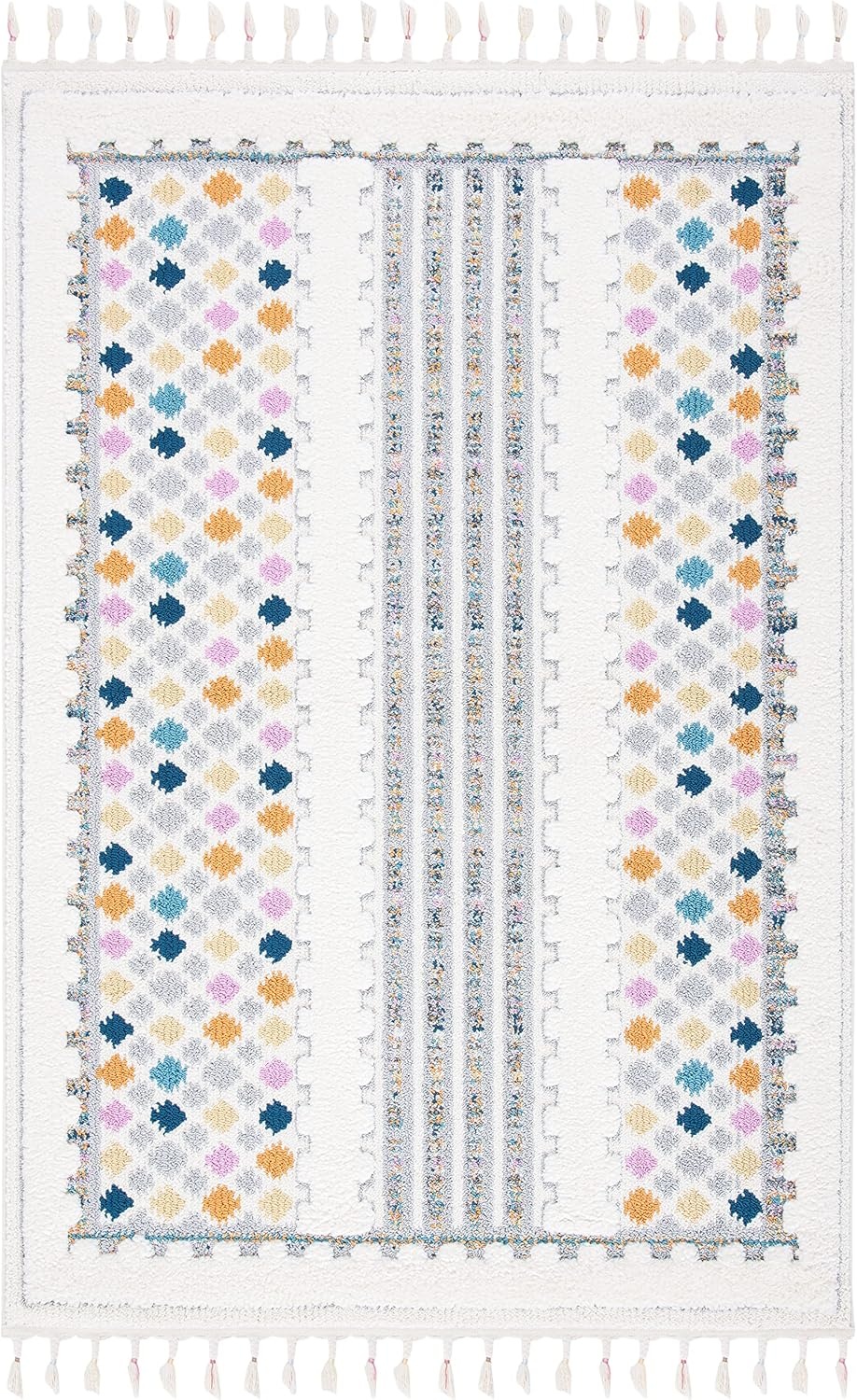 image:imageSAFAVIEH Area Rug 8x10 Moroccan Fringe Shag Collection Large Ivory amp Grey Boho Design NonShedding amp Easy Cleaning Plush Thick Pile Ideal for Living Room Bedroom Dining Space MFG102AIvoryGrey