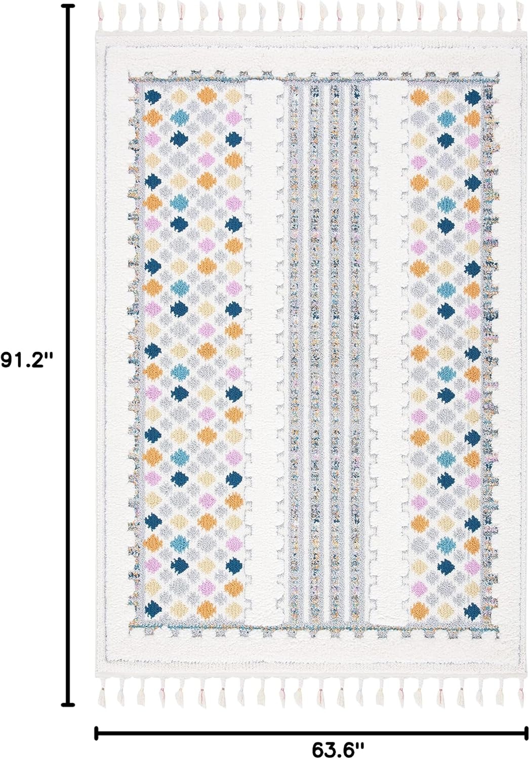 image:imageSAFAVIEH Area Rug 8x10 Moroccan Fringe Shag Collection Large Ivory amp Grey Boho Design NonShedding amp Easy Cleaning Plush Thick Pile Ideal for Living Room Bedroom Dining Space MFG102AIvoryGrey