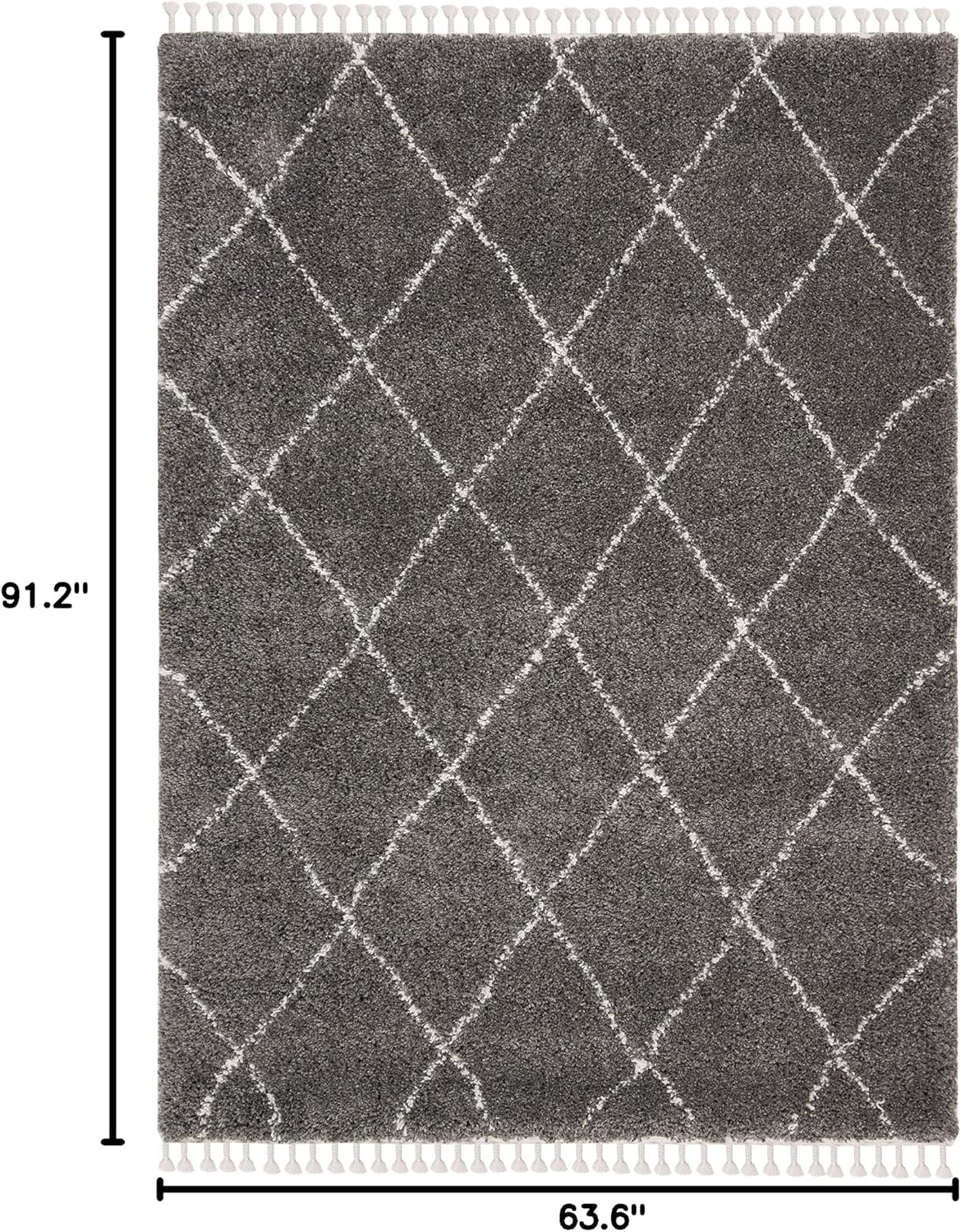 image:imageSAFAVIEH Area Rug 8x10 Moroccan Fringe Shag Collection Large Ivory amp Grey Boho Design NonShedding amp Easy Cleaning Plush Thick Pile Ideal for Living Room Bedroom Dining Space MFG332AGreyIvory