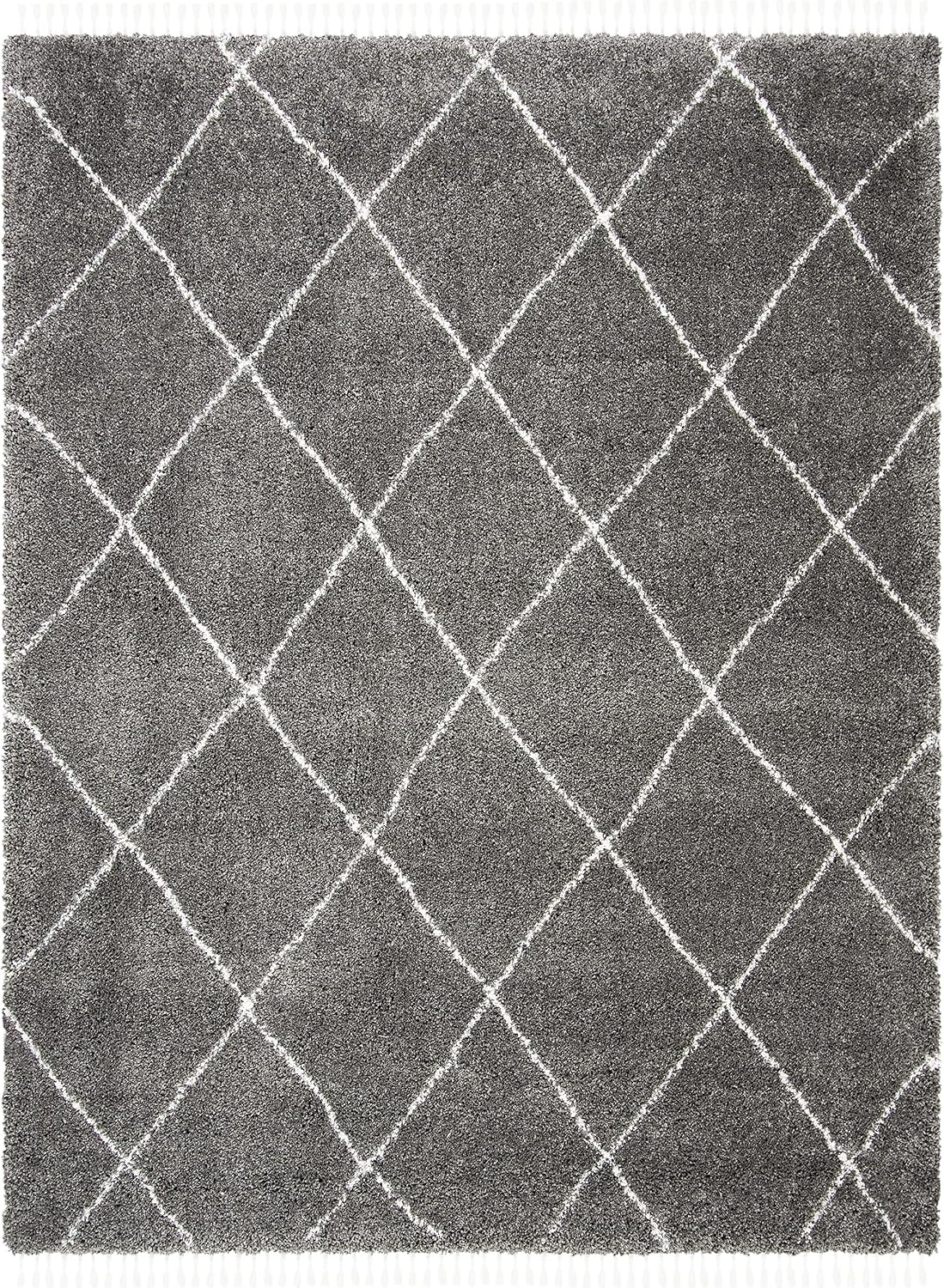 image:imageSAFAVIEH Area Rug 8x10 Moroccan Fringe Shag Collection Large Ivory amp Grey Boho Design NonShedding amp Easy Cleaning Plush Thick Pile Ideal for Living Room Bedroom Dining Space MFG332AGreyIvory