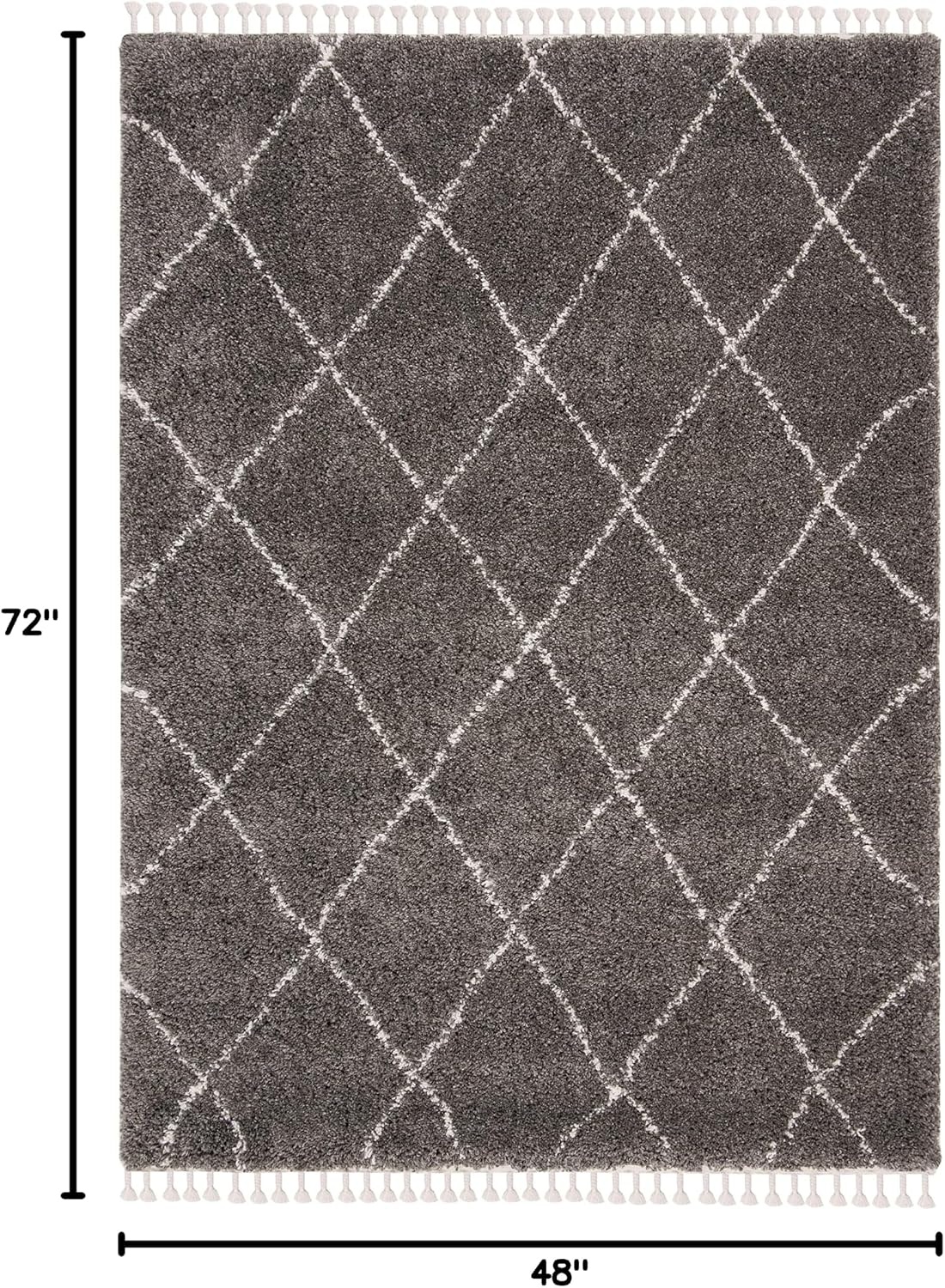 image:imageSAFAVIEH Area Rug 8x10 Moroccan Fringe Shag Collection Large Ivory amp Grey Boho Design NonShedding amp Easy Cleaning Plush Thick Pile Ideal for Living Room Bedroom Dining Space MFG332AGreyIvory