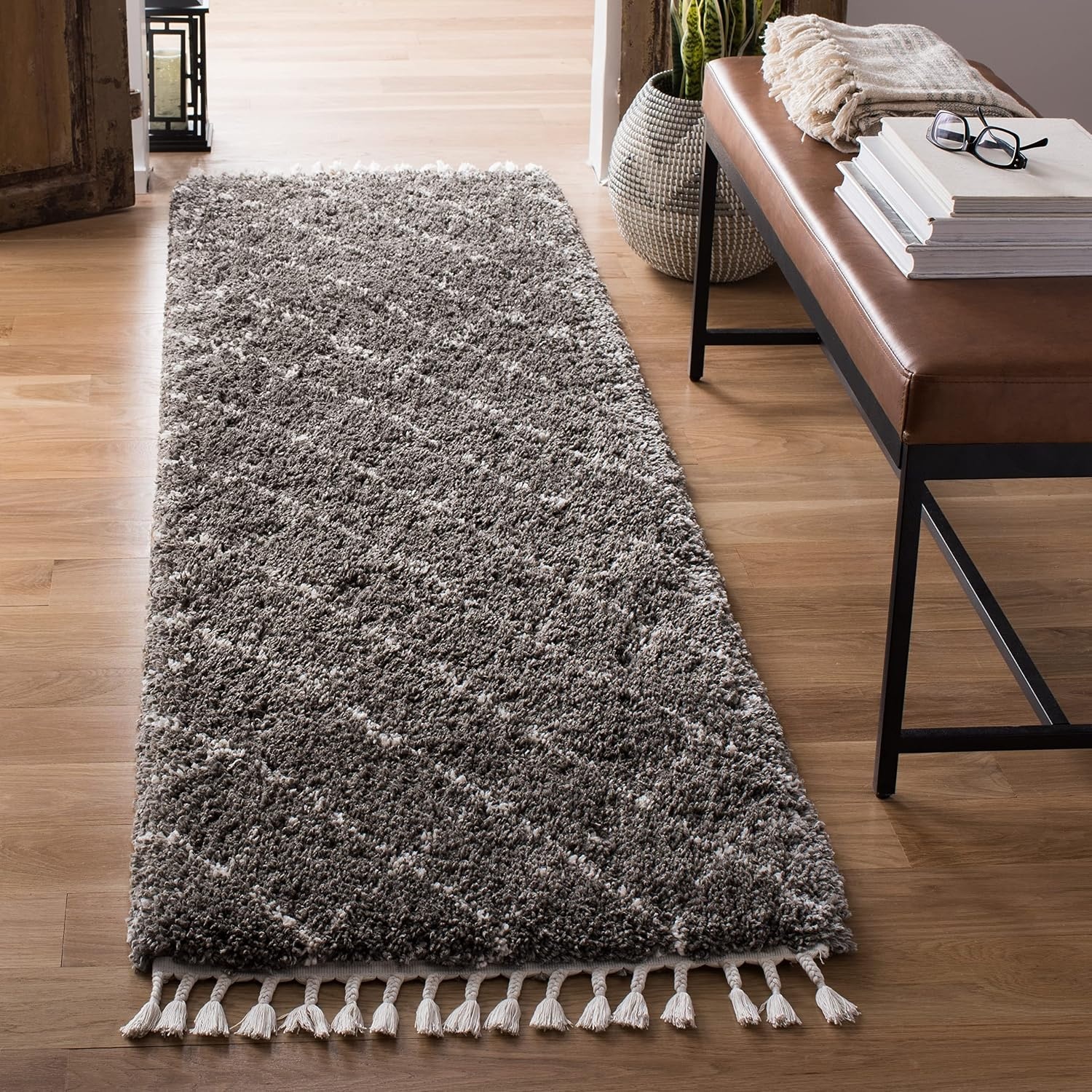 image:imageSAFAVIEH Area Rug 8x10 Moroccan Fringe Shag Collection Large Ivory amp Grey Boho Design NonShedding amp Easy Cleaning Plush Thick Pile Ideal for Living Room Bedroom Dining Space MFG332AGreyIvory