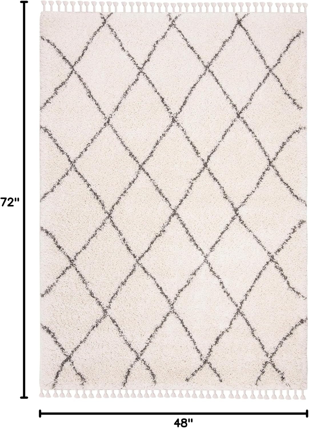 image:imageSAFAVIEH Area Rug 8x10 Moroccan Fringe Shag Collection Large Ivory amp Grey Boho Design NonShedding amp Easy Cleaning Plush Thick Pile Ideal for Living Room Bedroom Dining Space MFG332AIvoryGrey