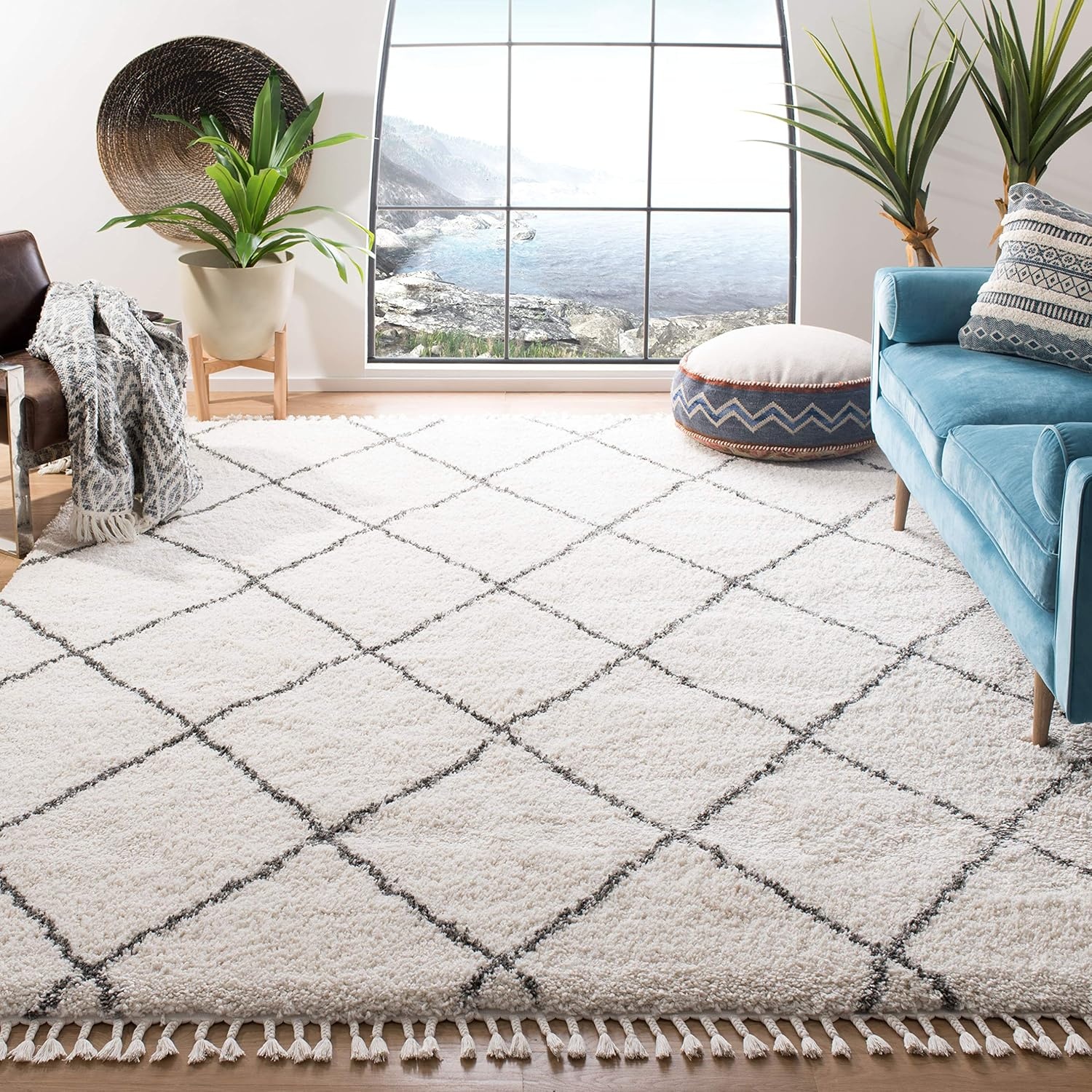 image:imageSAFAVIEH Area Rug 8x10 Moroccan Fringe Shag Collection Large Ivory amp Grey Boho Design NonShedding amp Easy Cleaning Plush Thick Pile Ideal for Living Room Bedroom Dining Space MFG332AIvoryGrey