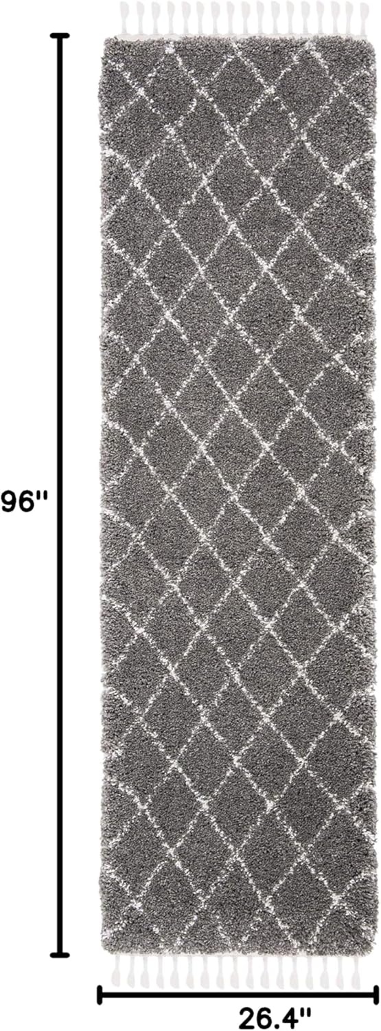 image:imageSAFAVIEH Area Rug 8x10 Moroccan Fringe Shag Collection Large Ivory amp Grey Boho Design NonShedding amp Easy Cleaning Plush Thick Pile Ideal for Living Room Bedroom Dining Space MFG332AGreyIvory