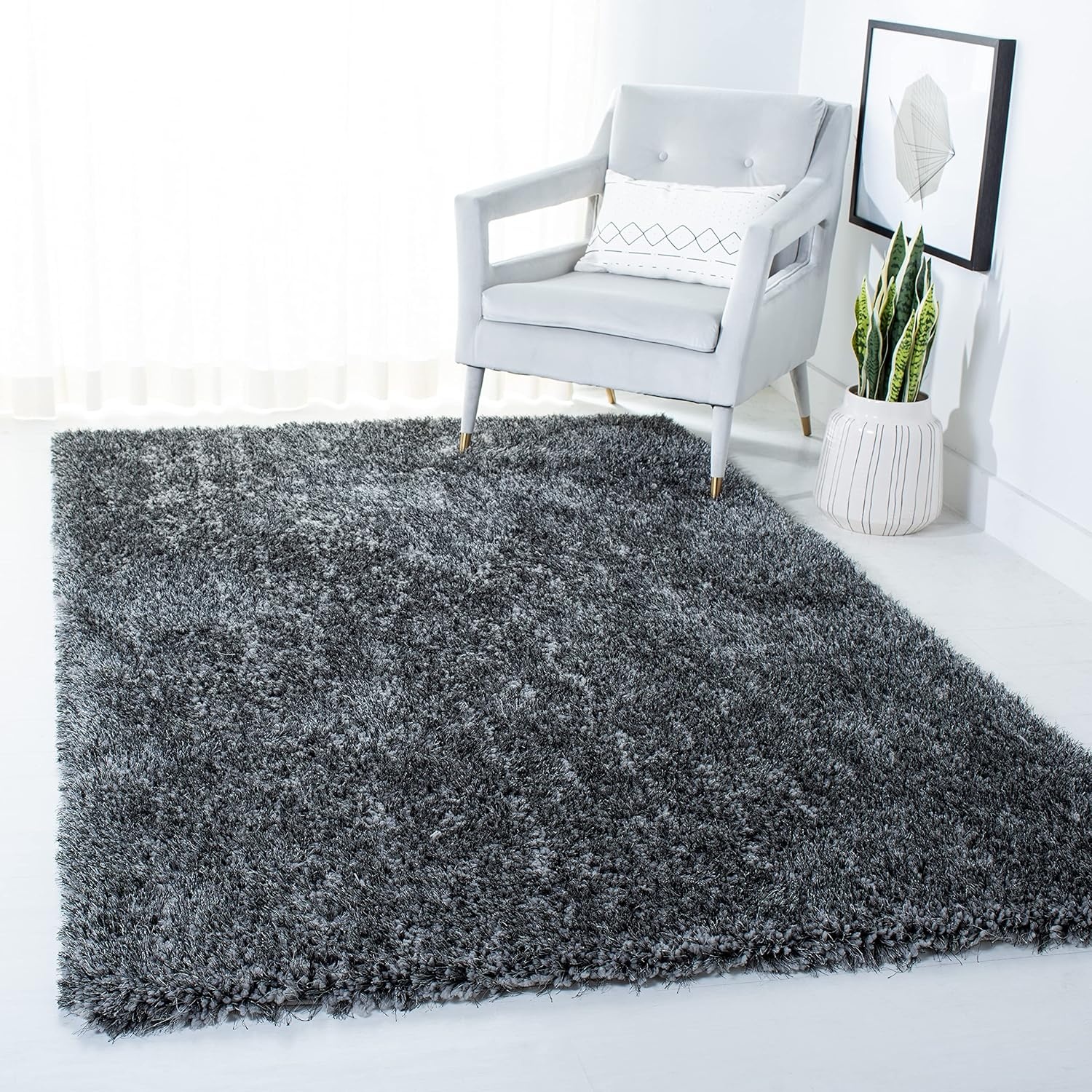 image:imageSAFAVIEH Area Rug 8x10 New Orleans Shag Collection Large Beige Handmade Ultra Plush Thick Pile Ideal for Living Room Bedroom Dining Space SG532BDark Grey