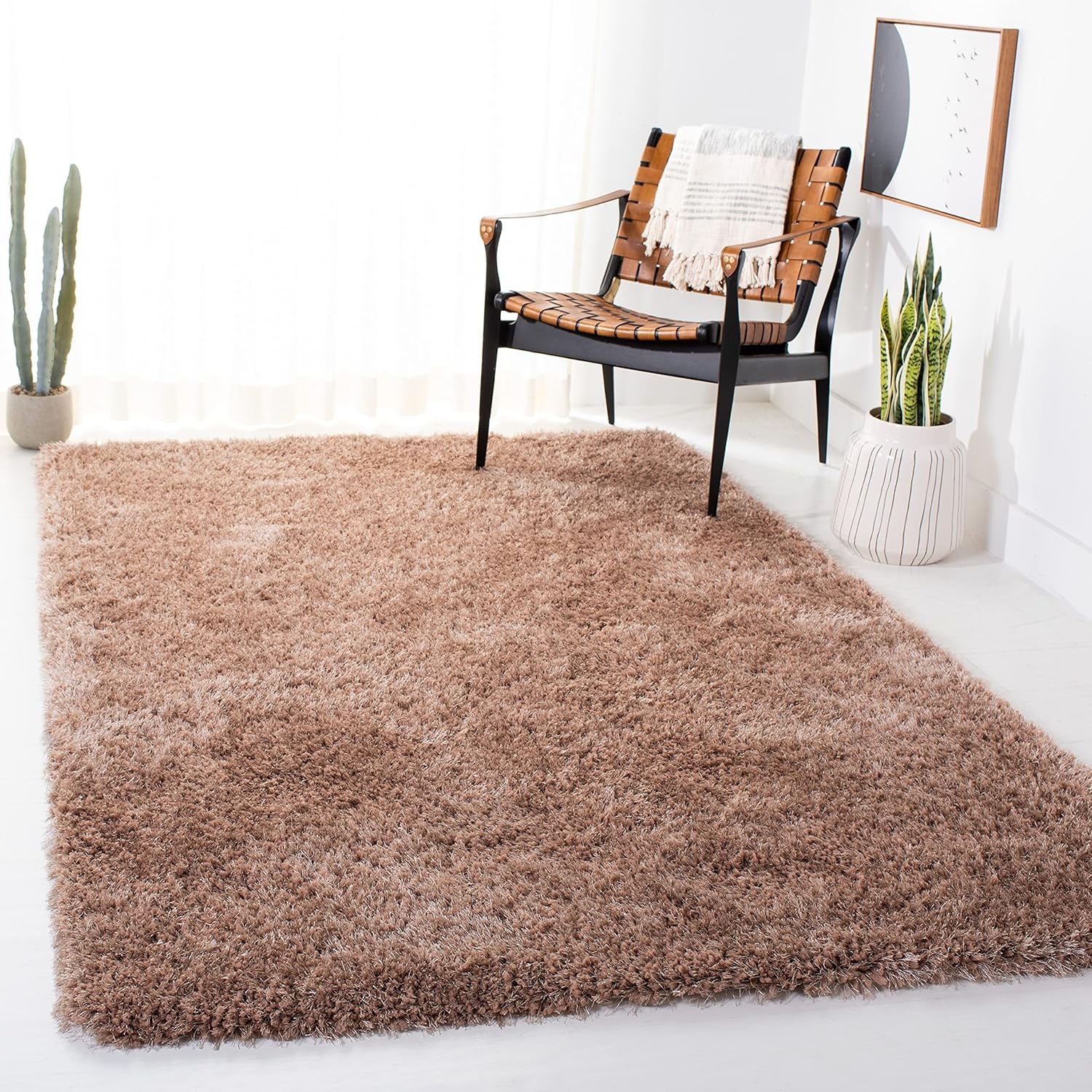 image:imageSAFAVIEH Area Rug 8x10 New Orleans Shag Collection Large Beige Handmade Ultra Plush Thick Pile Ideal for Living Room Bedroom Dining Space SG532BDark Beige