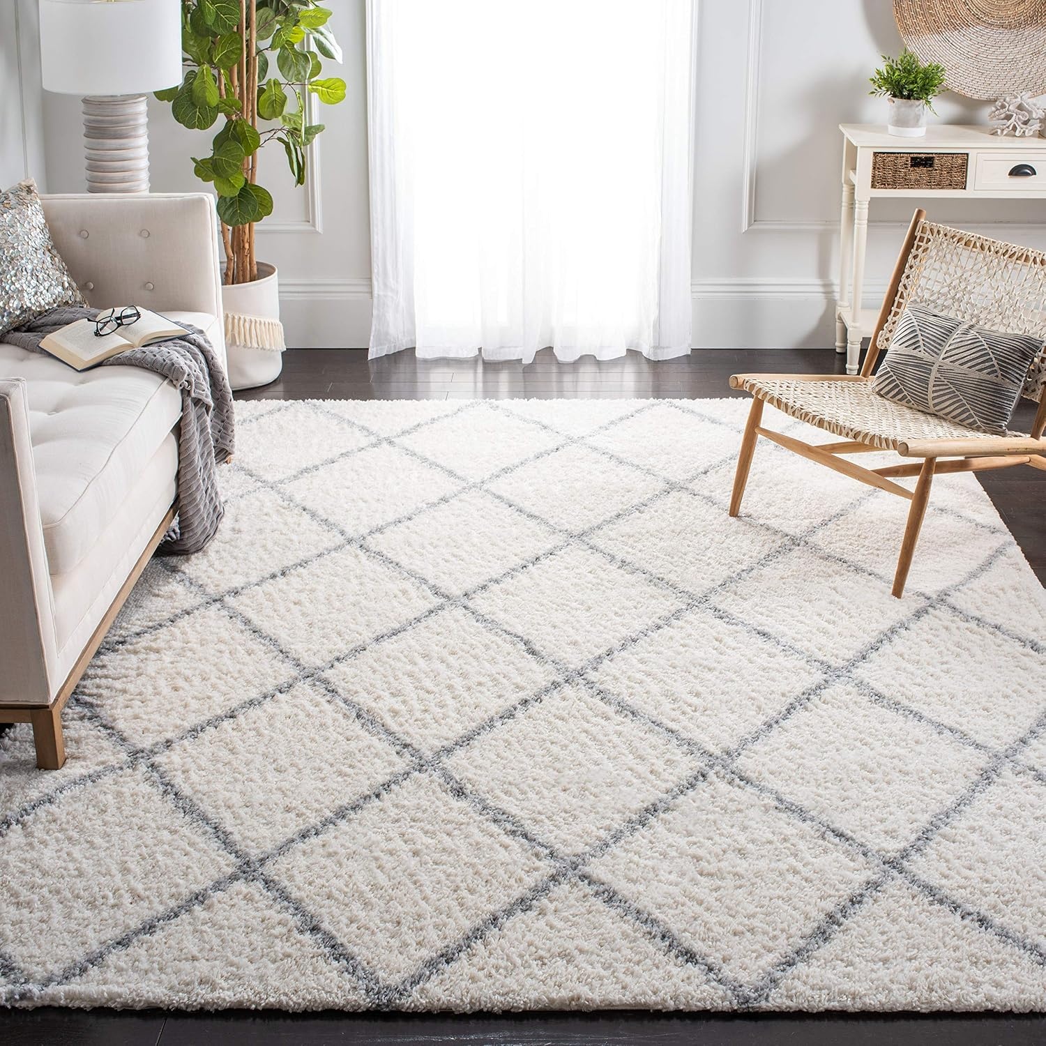 image:imageSAFAVIEH Area Rug 8x10 Parma Shag Collection Large Cream amp Grey Trellis Pattern NonShedding amp Easy Cleaning Ultra Plush Thick Pile Ideal for Living Room Bedroom Dining Space PMA515ACreamGrey