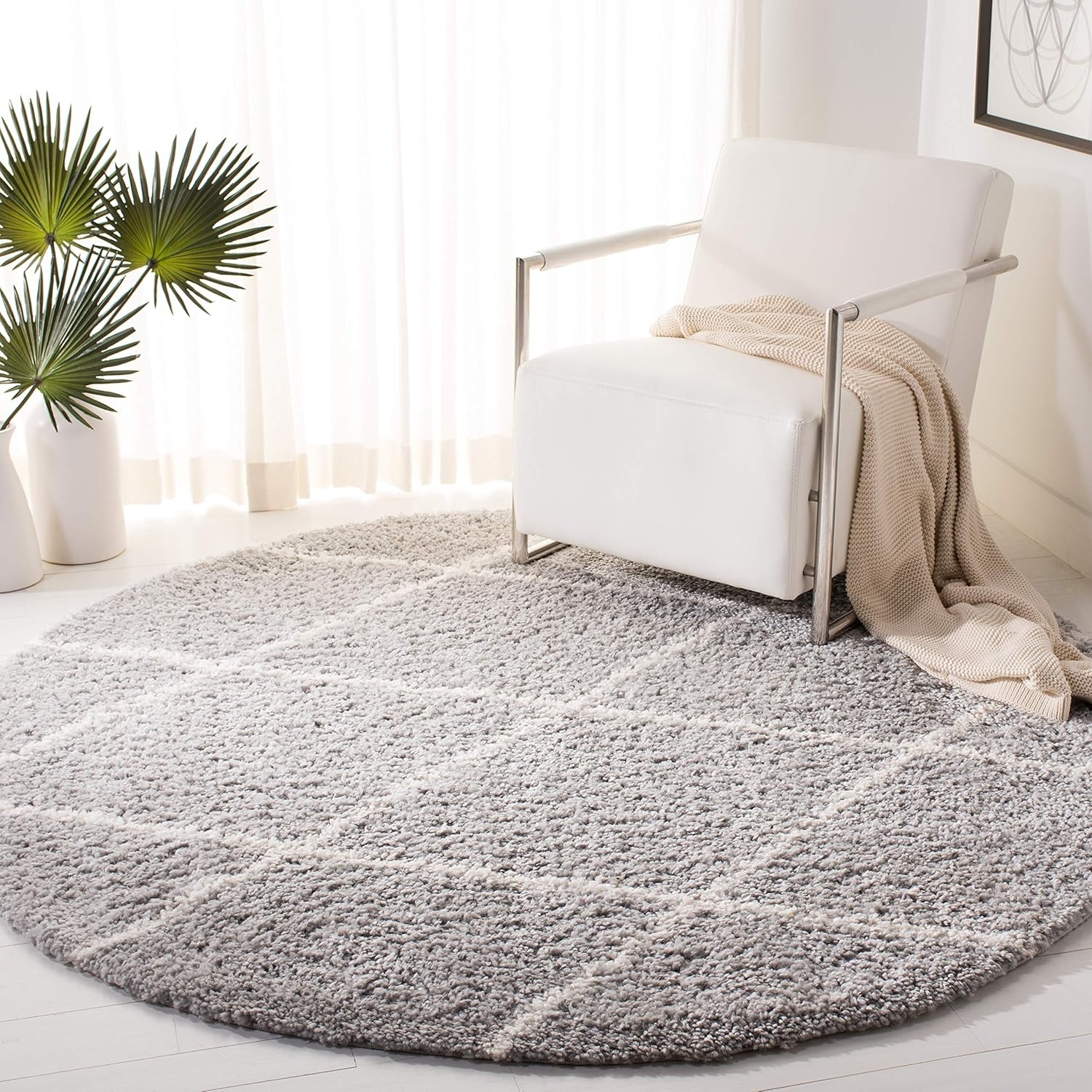 image:imageSAFAVIEH Area Rug 8x10 Parma Shag Collection Large Cream amp Grey Trellis Pattern NonShedding amp Easy Cleaning Ultra Plush Thick Pile Ideal for Living Room Bedroom Dining Space PMA515AGreyCream