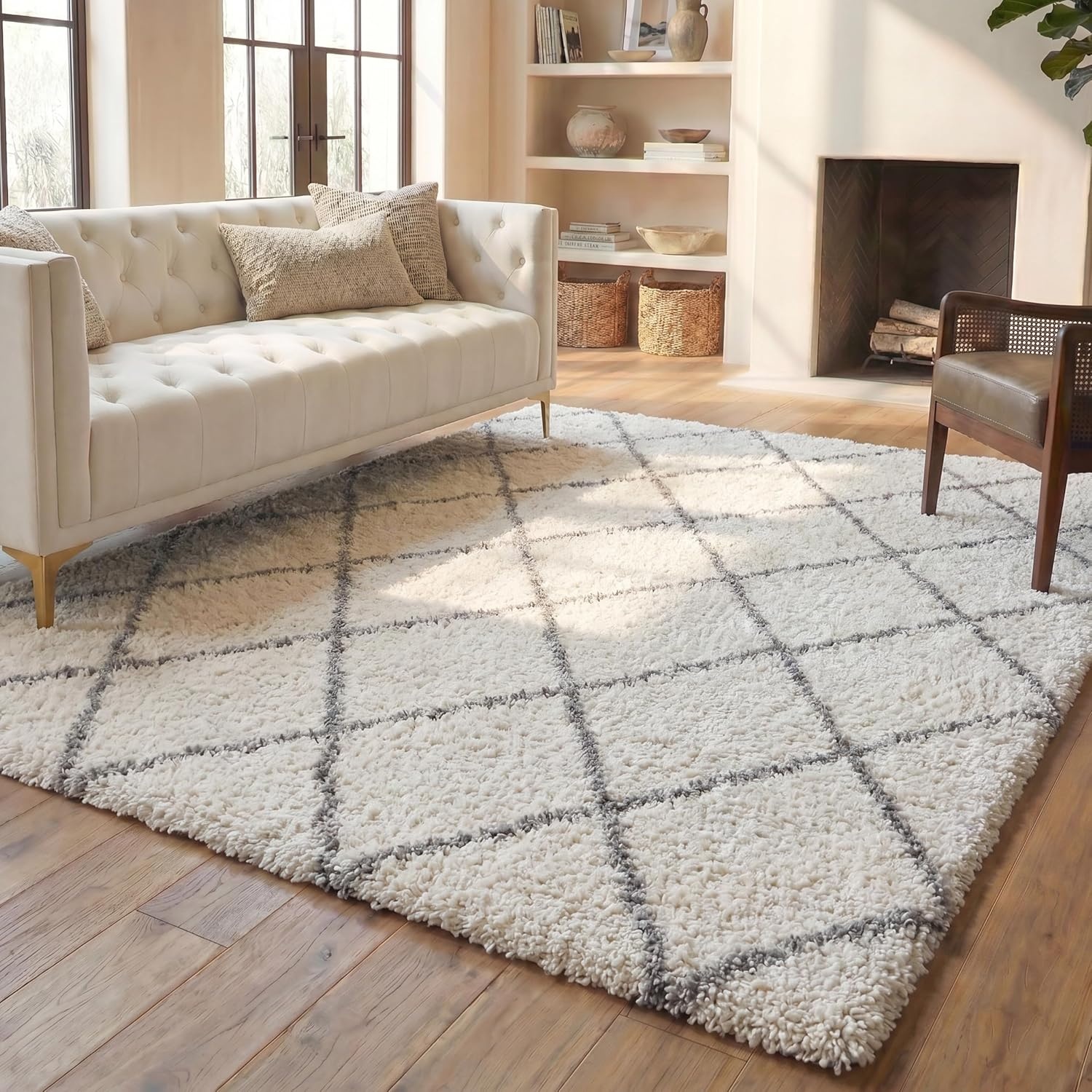 image:imageSAFAVIEH Area Rug 8x10 Parma Shag Collection Large Cream amp Grey Trellis Pattern NonShedding amp Easy Cleaning Ultra Plush Thick Pile Ideal for Living Room Bedroom Dining Space PMA515ACreamGrey