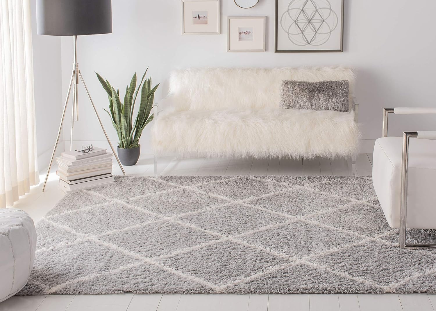 image:imageSAFAVIEH Area Rug 8x10 Parma Shag Collection Large Cream amp Grey Trellis Pattern NonShedding amp Easy Cleaning Ultra Plush Thick Pile Ideal for Living Room Bedroom Dining Space PMA515AGreyCream