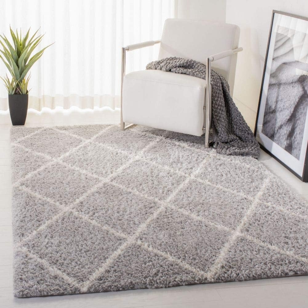 image:imageSAFAVIEH Area Rug 8x10 Parma Shag Collection Large Cream amp Grey Trellis Pattern NonShedding amp Easy Cleaning Ultra Plush Thick Pile Ideal for Living Room Bedroom Dining Space PMA515AGreyCream