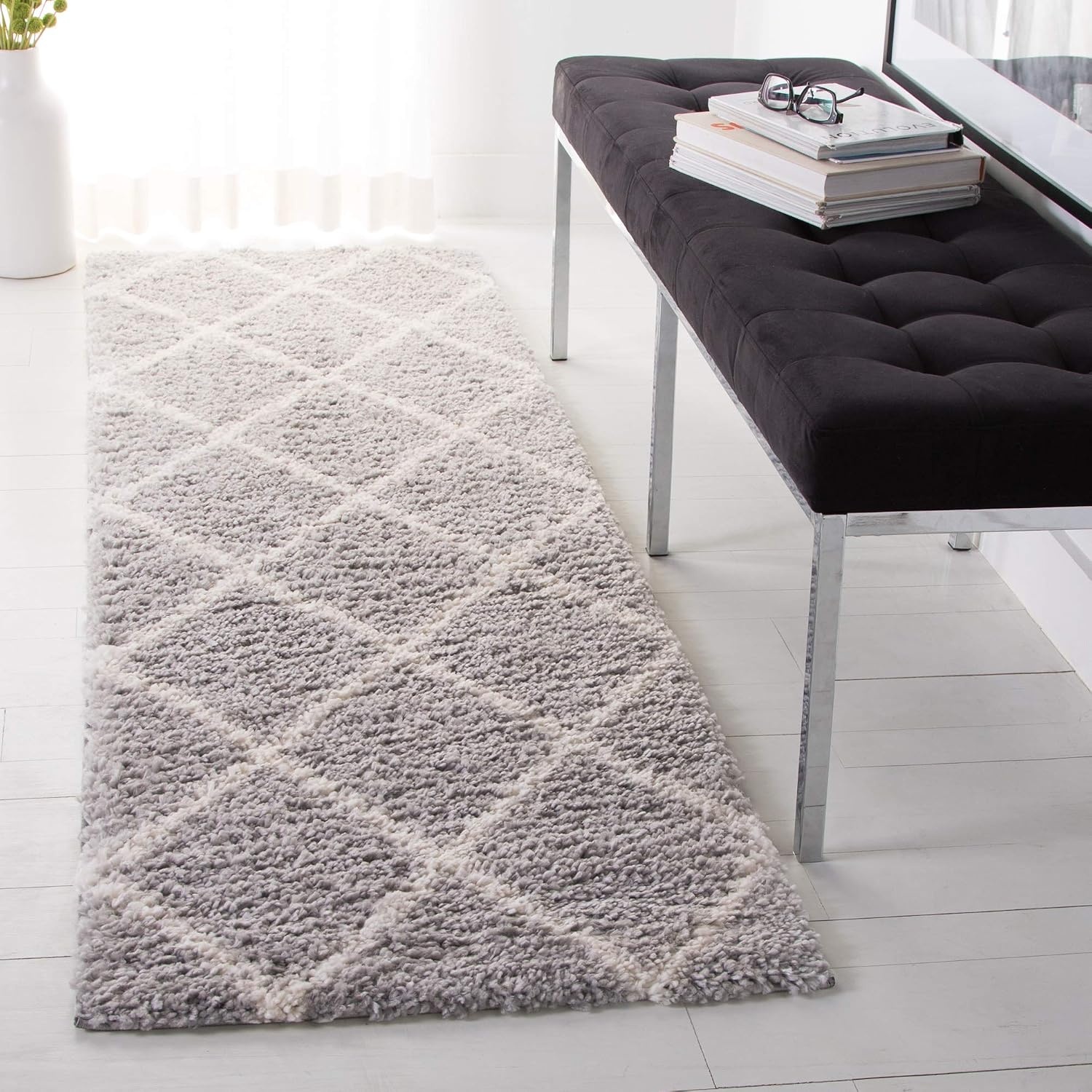 image:imageSAFAVIEH Area Rug 8x10 Parma Shag Collection Large Cream amp Grey Trellis Pattern NonShedding amp Easy Cleaning Ultra Plush Thick Pile Ideal for Living Room Bedroom Dining Space PMA515AGreyCream
